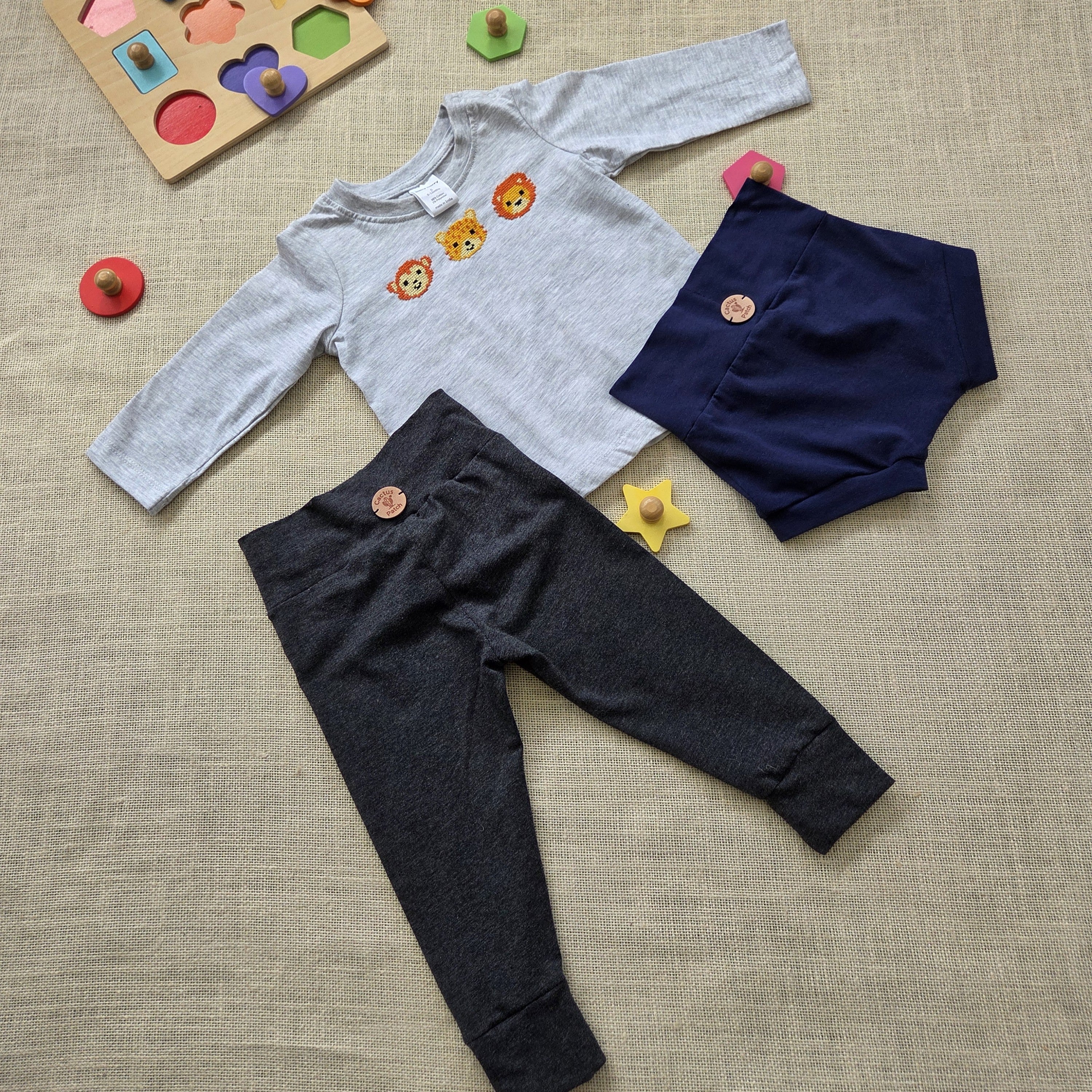 "Jungle Buddies" Long Sleeve Tee, Leggings & Bummies (6-12 Mths)