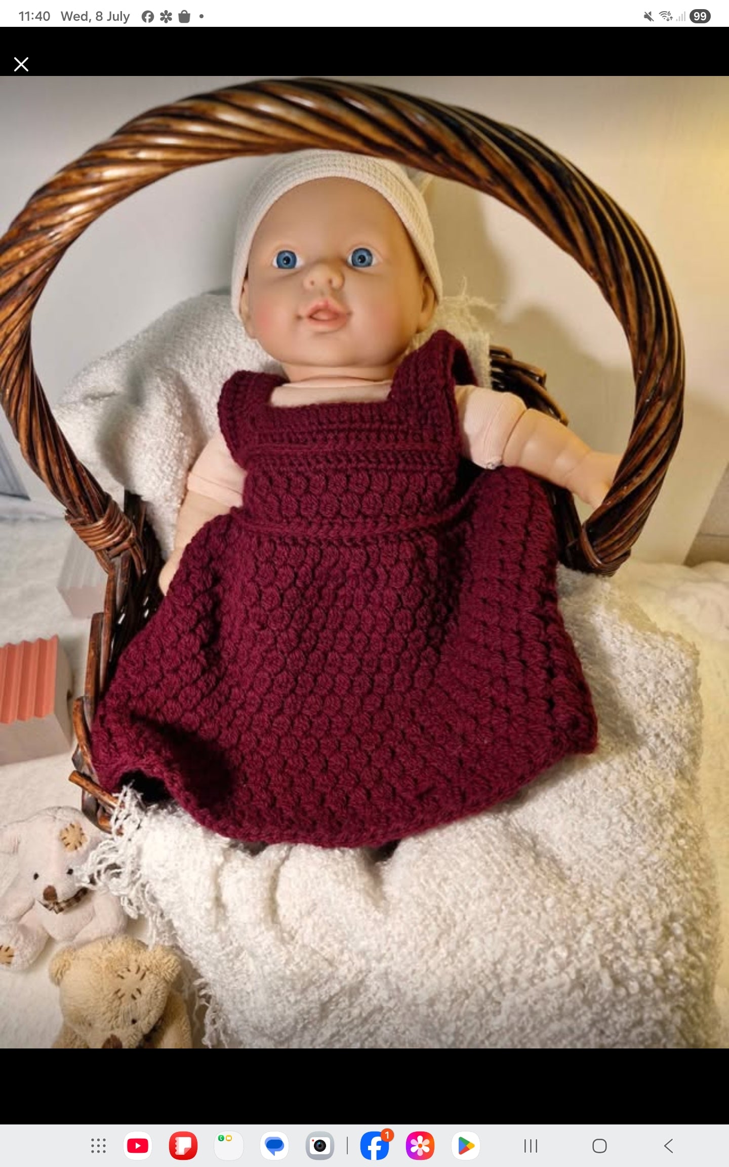 Hand-Crochet Burgandy Baby Dress  Newborns / Reborn Dolls