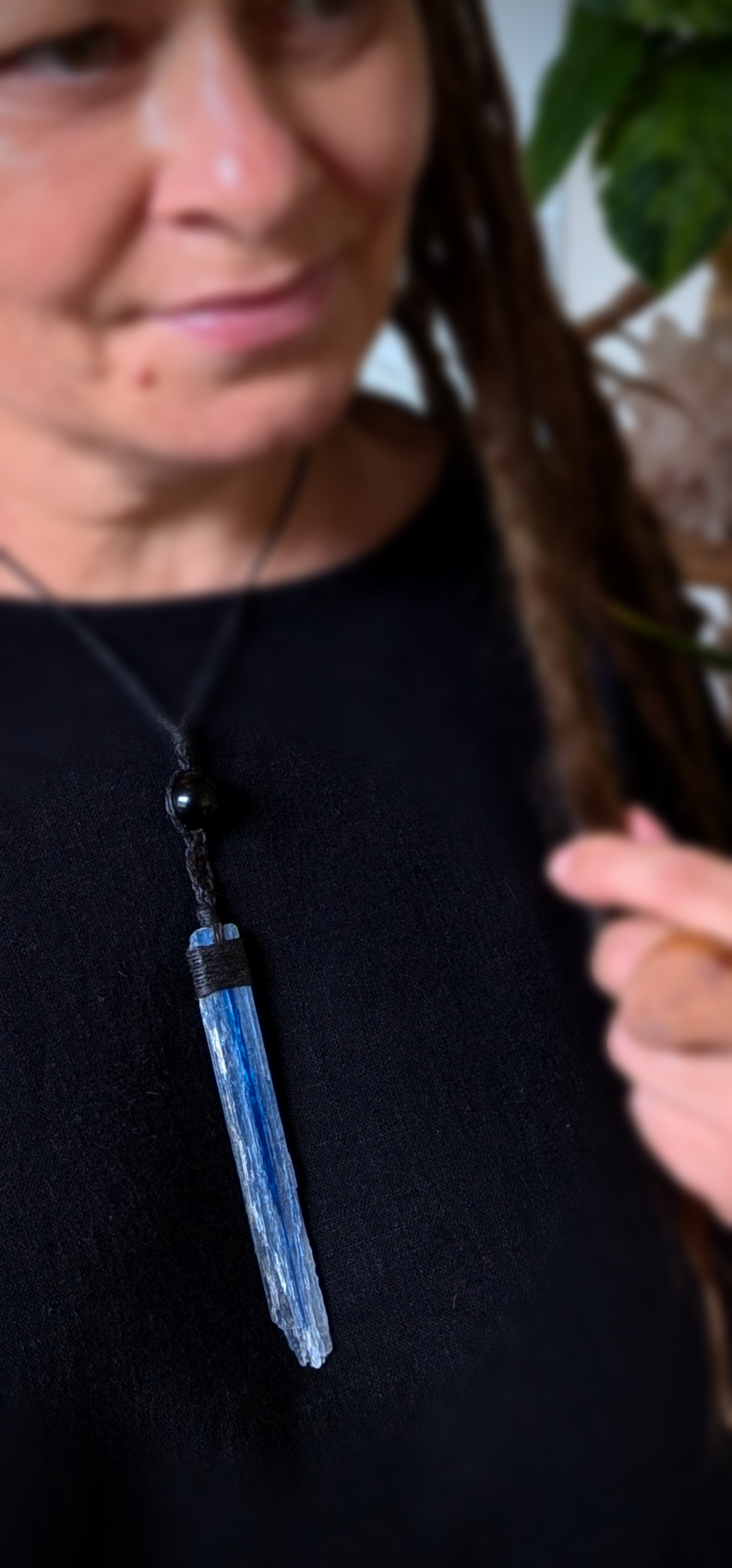 KYANITE WITH BLACK OBSIDIAN handmade necklace talisman