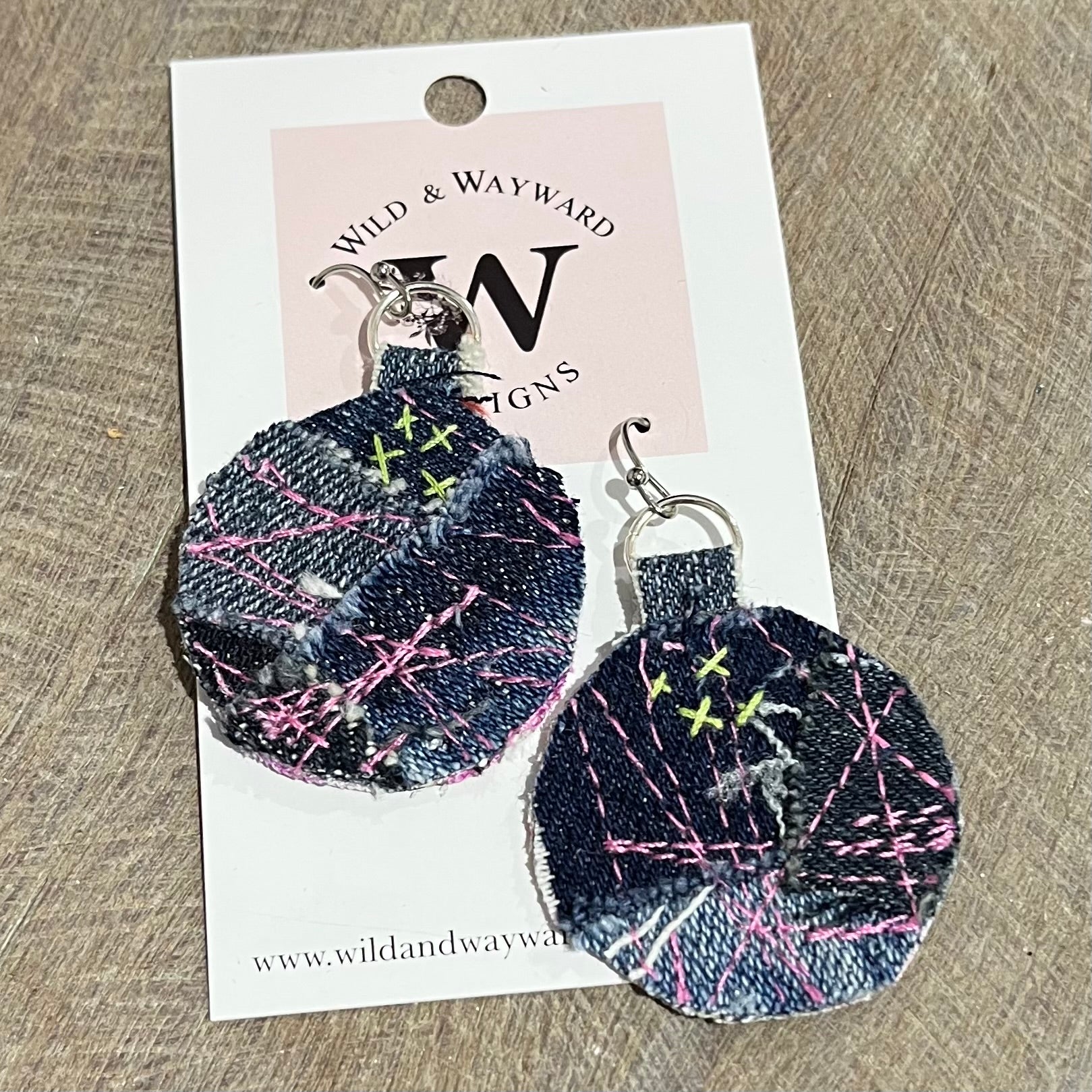 Textile Earrings Blue Pink and Green