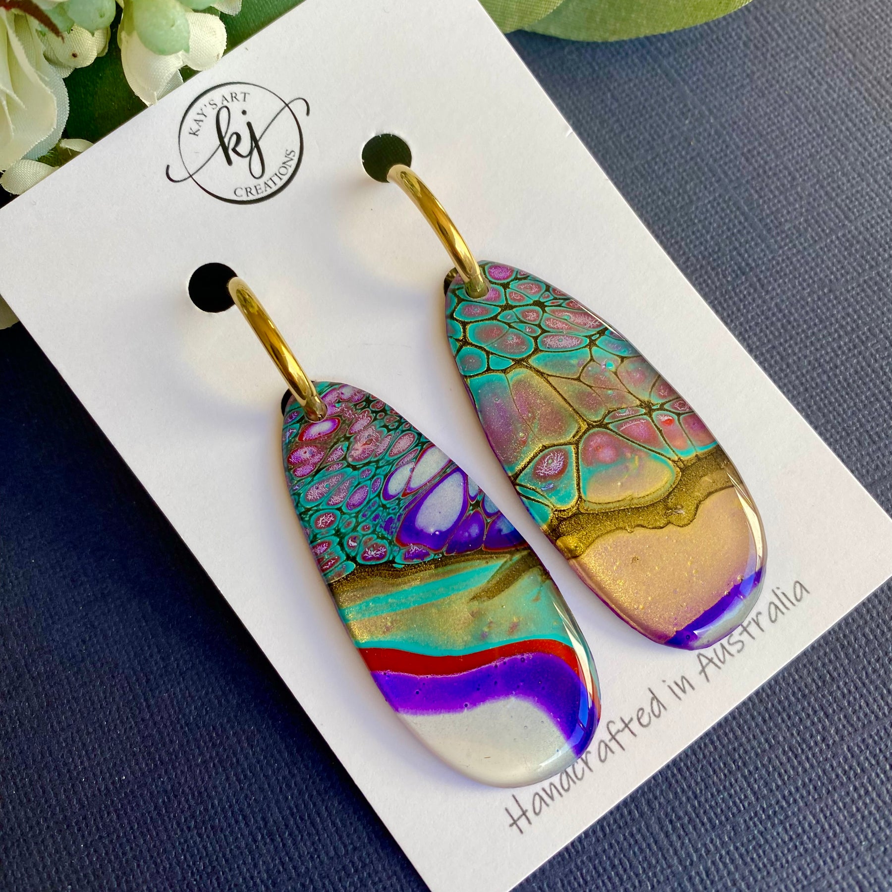 Colourful Wearable Art Hoop Earrings