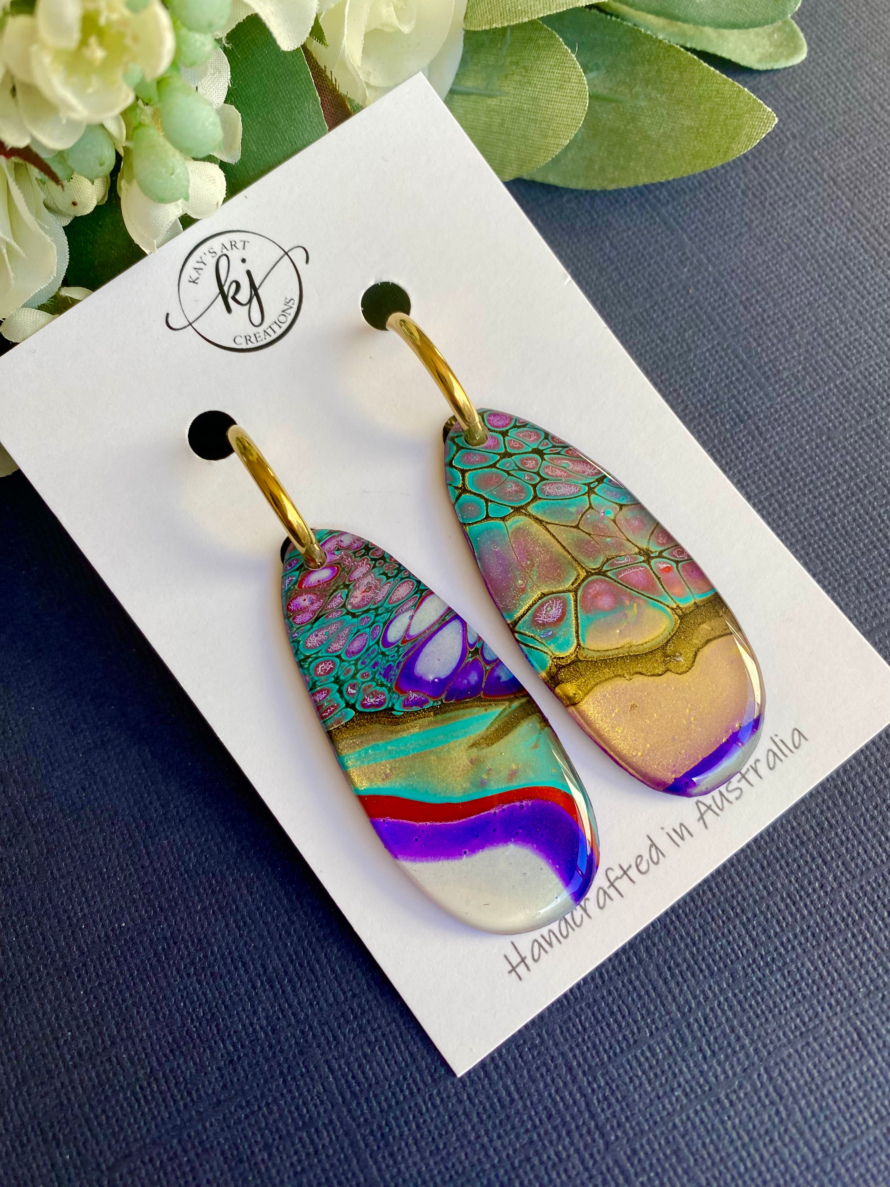 Colourful Wearable Art Hoop Earrings