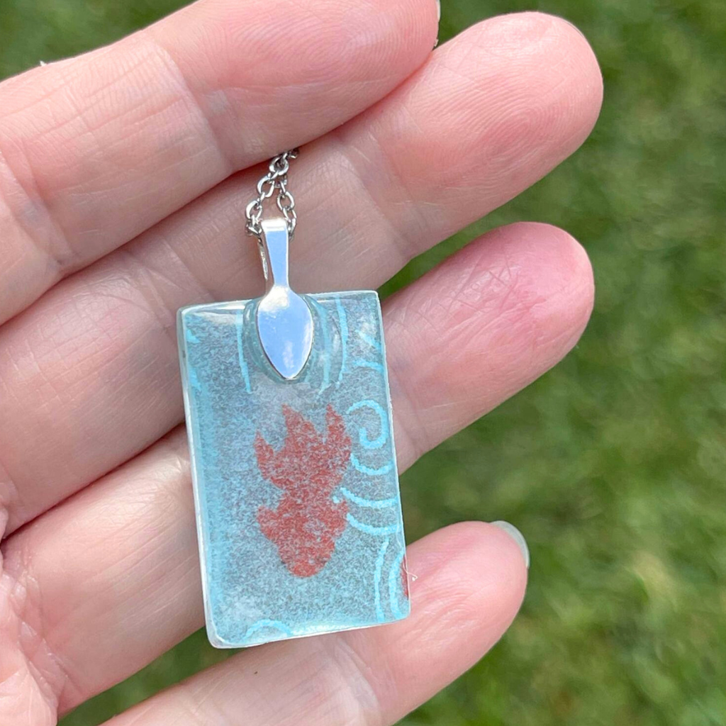 Tiny Pendant Necklace with Koi Blue Fish Design • One of a Kind Handmade Necklace