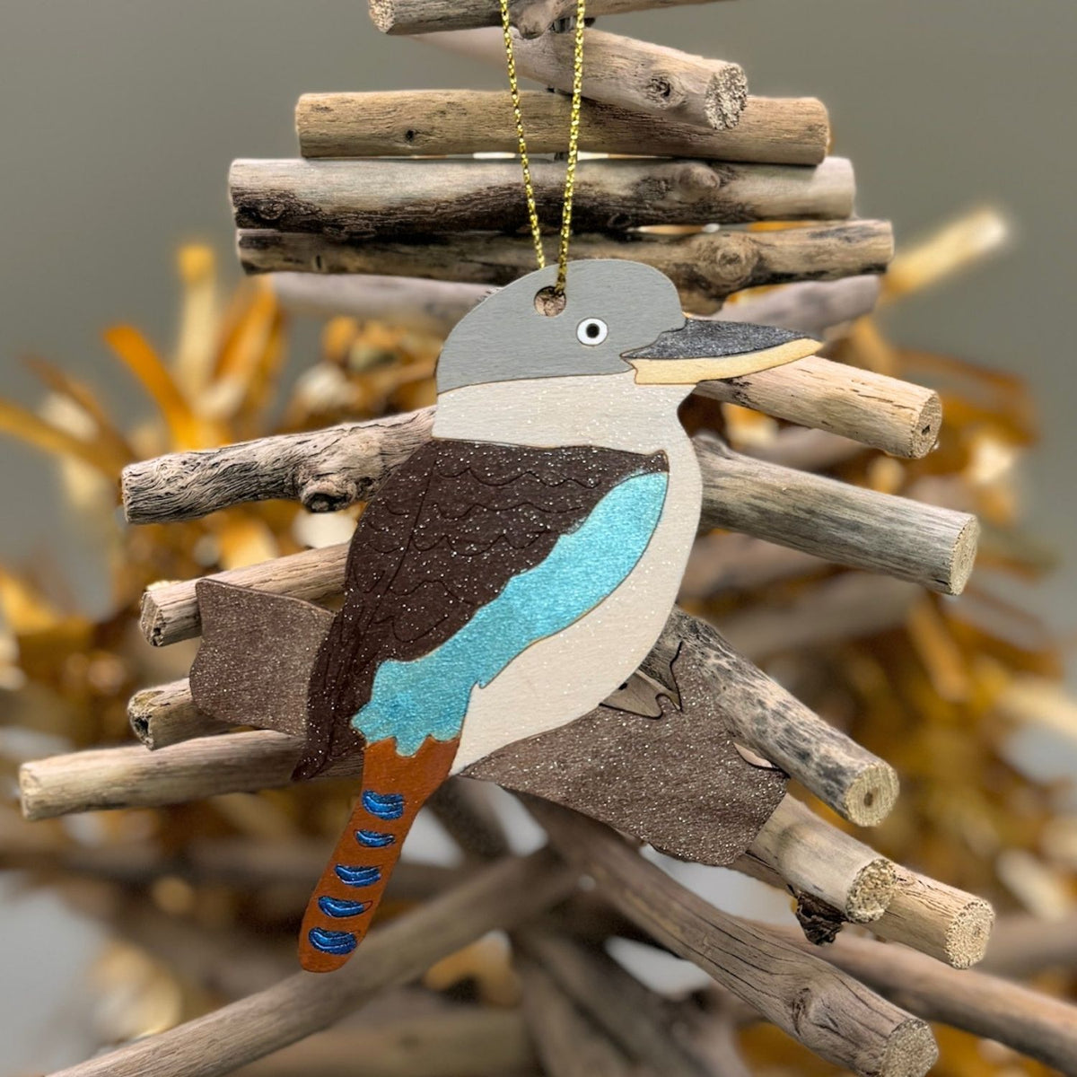 Laughing Kookaburra Hand Painted Australiana Christmas Decoration
