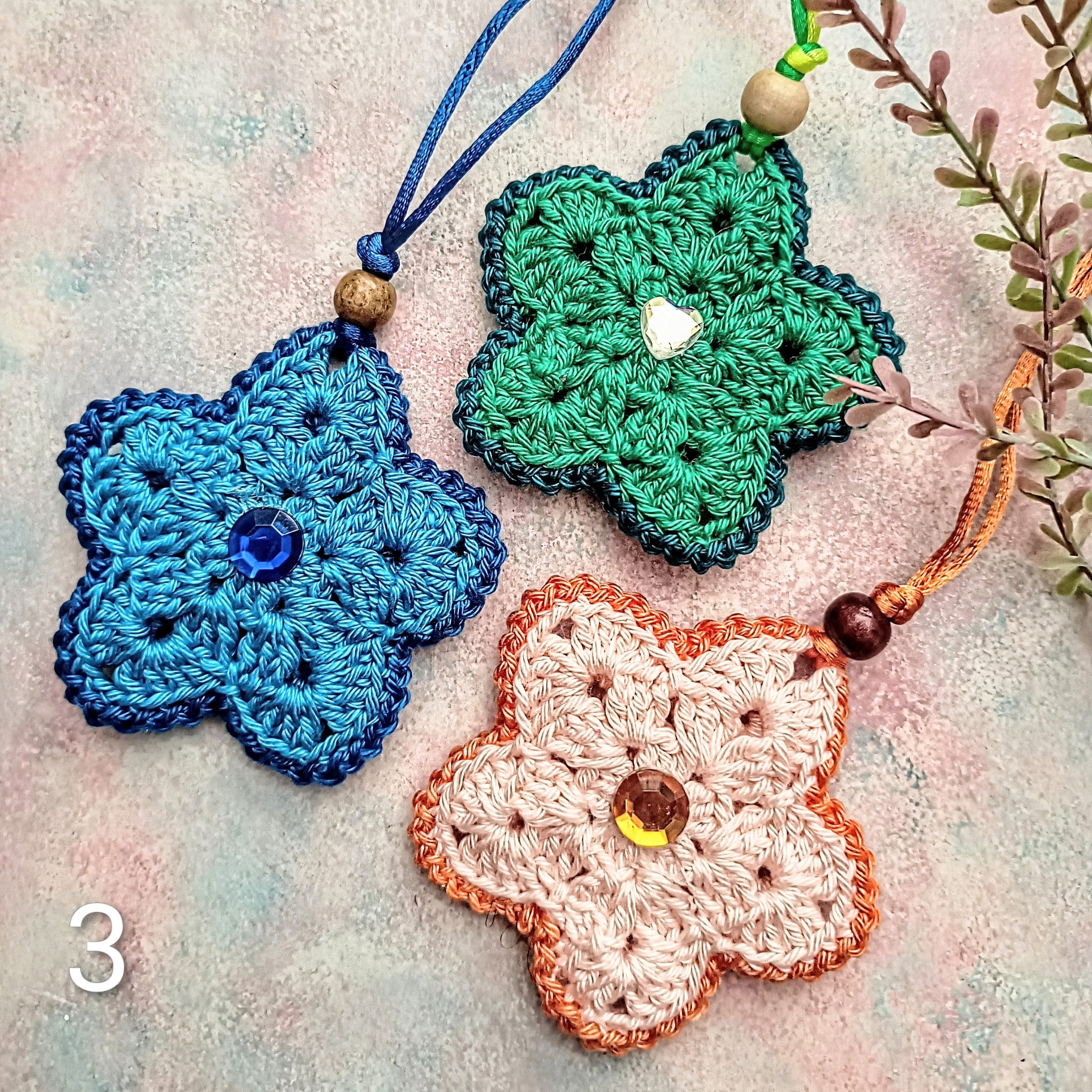 Set of 3 Crochet 'Twinkle' Star Decorations