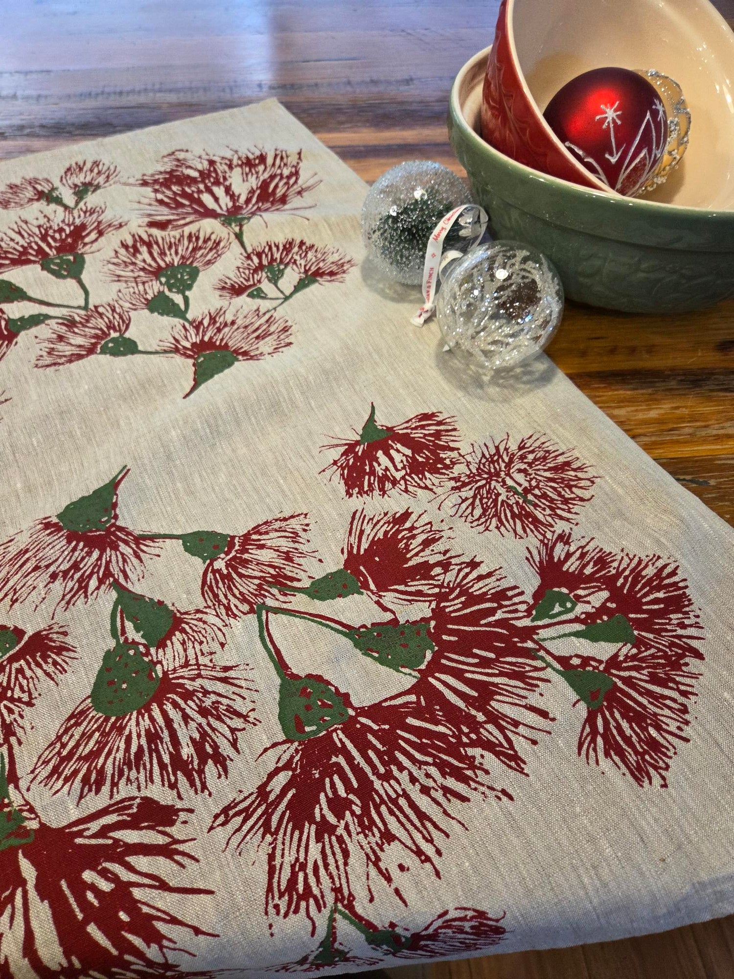 Hand screen printed Linen Tea Towels-Blossoms