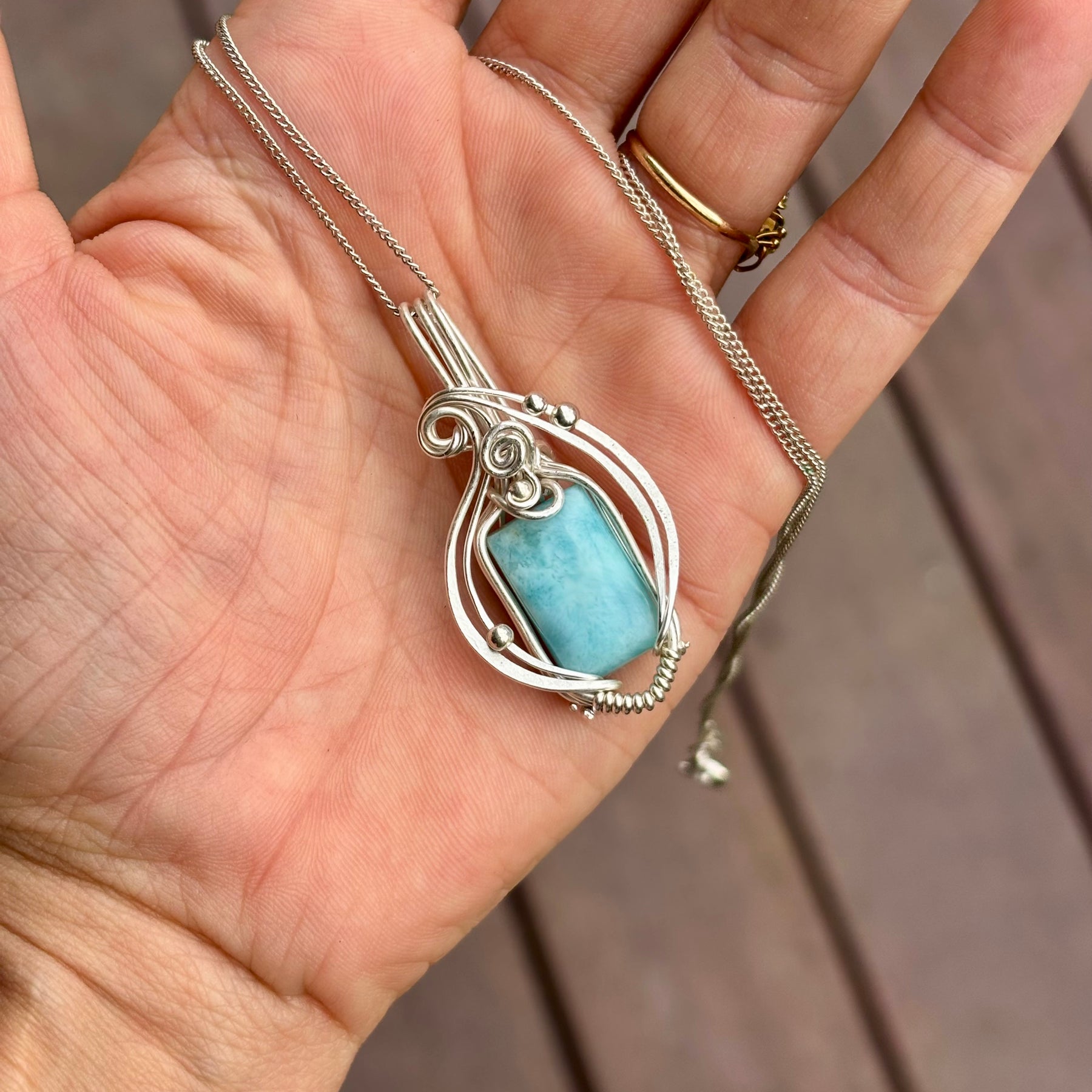 Simple silver Larimar crystal pendant