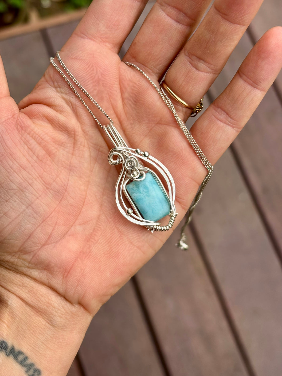 Simple silver Larimar crystal pendant