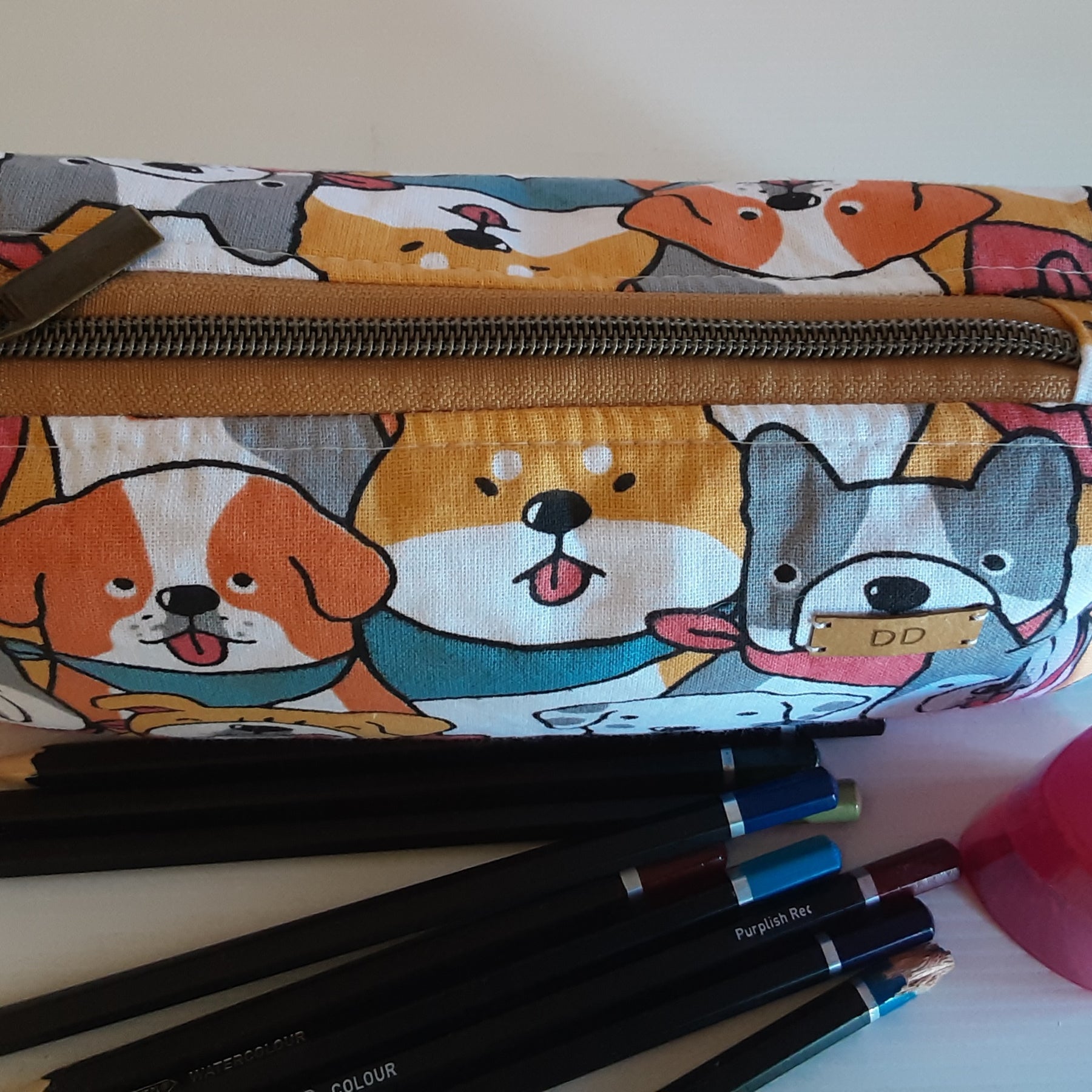 Handmade Zippered Pouch, Large Pencil Case for School or Work,  Waterproof Lined Makeup Bag