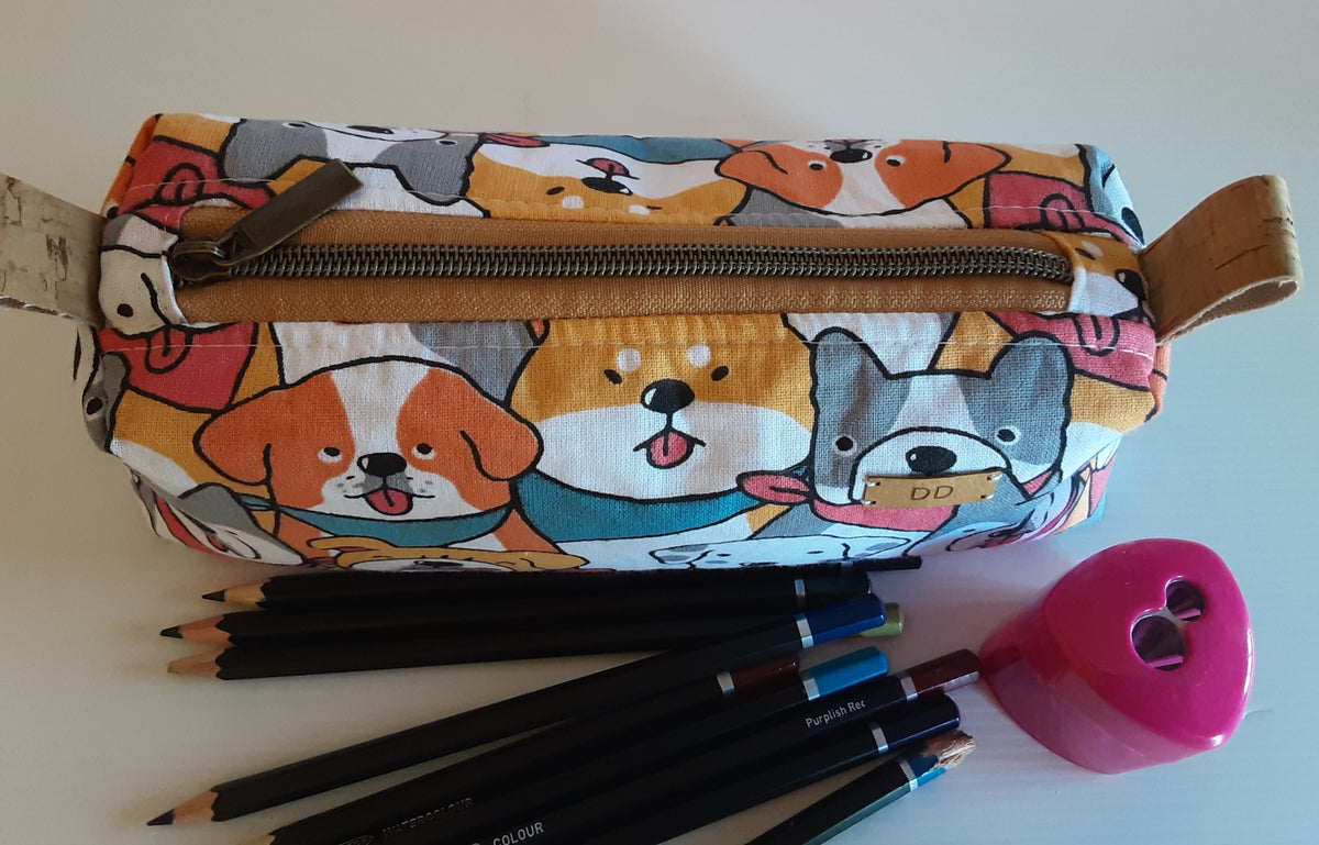Handmade Zippered Pouch, Large Pencil Case for School or Work,  Waterproof Lined Makeup Bag