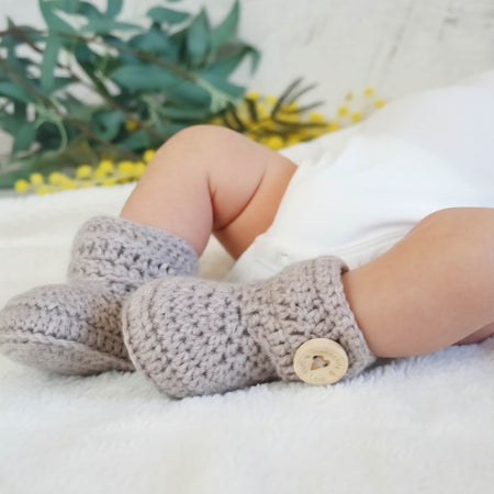 Baby Booties | Taupe | Newborn | Crochet | Knit | Shoes | Socks
