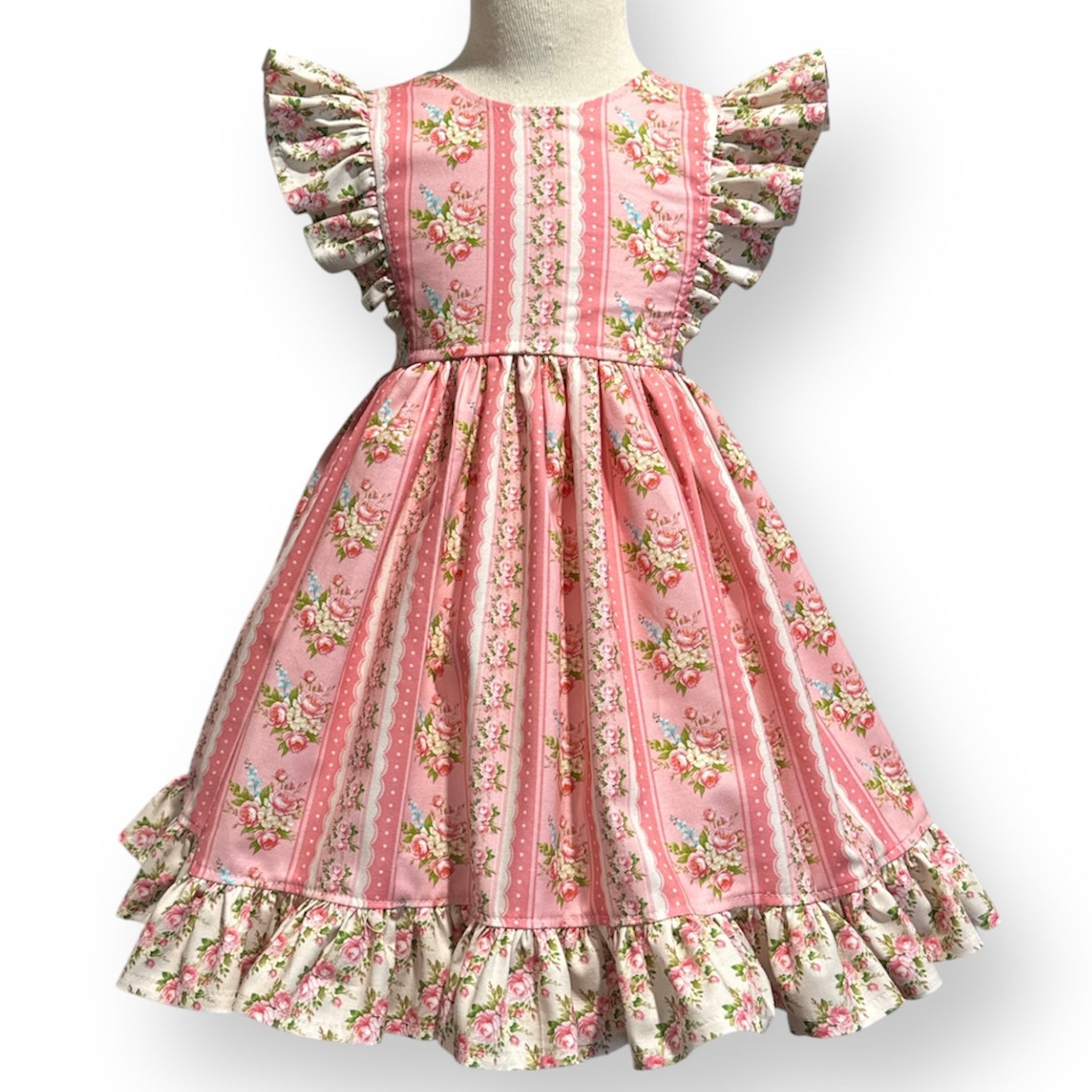 SIZE 3 Poppy Dress - Coral Pink Rose Stripe