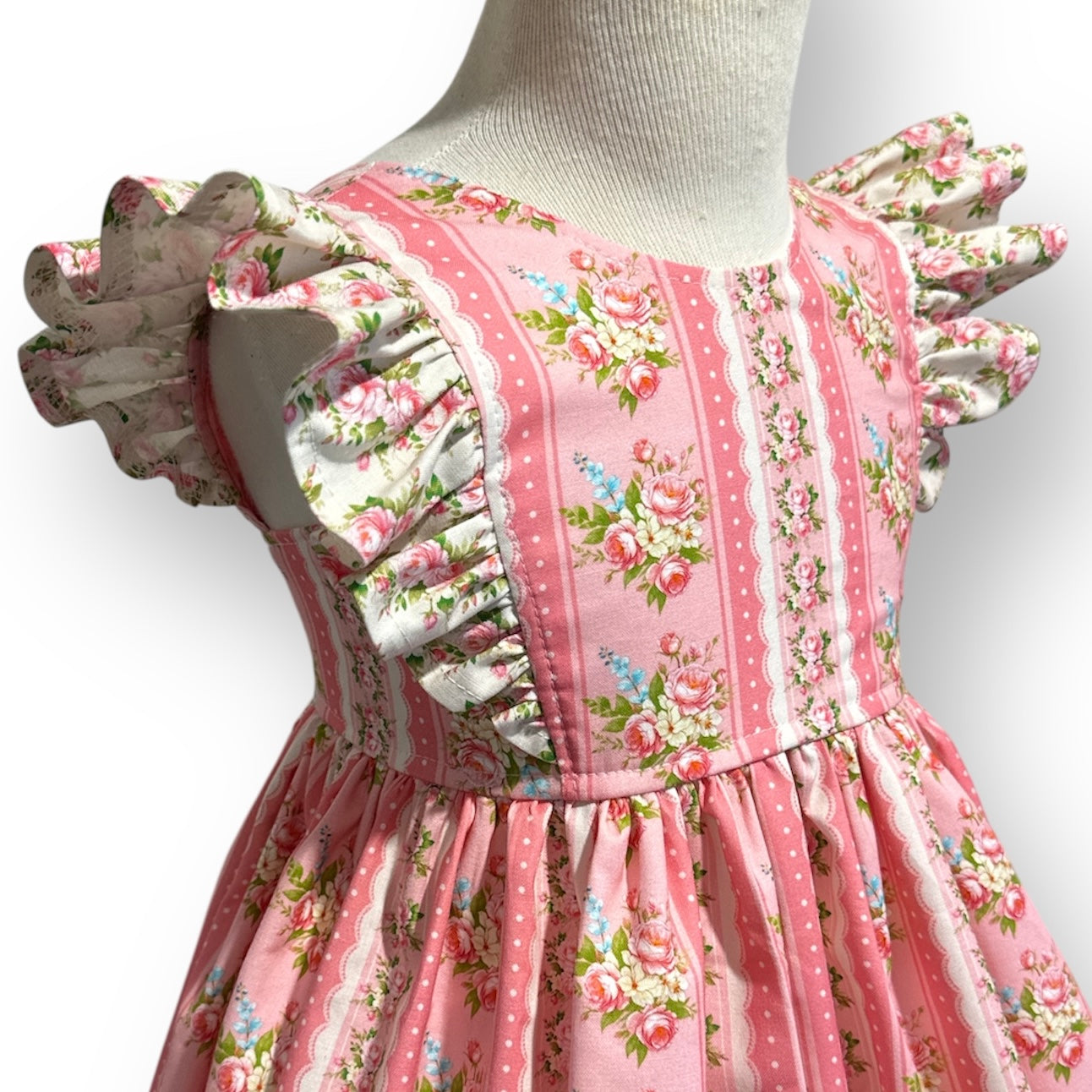 SIZE 3 Poppy Dress - Coral Pink Rose Stripe