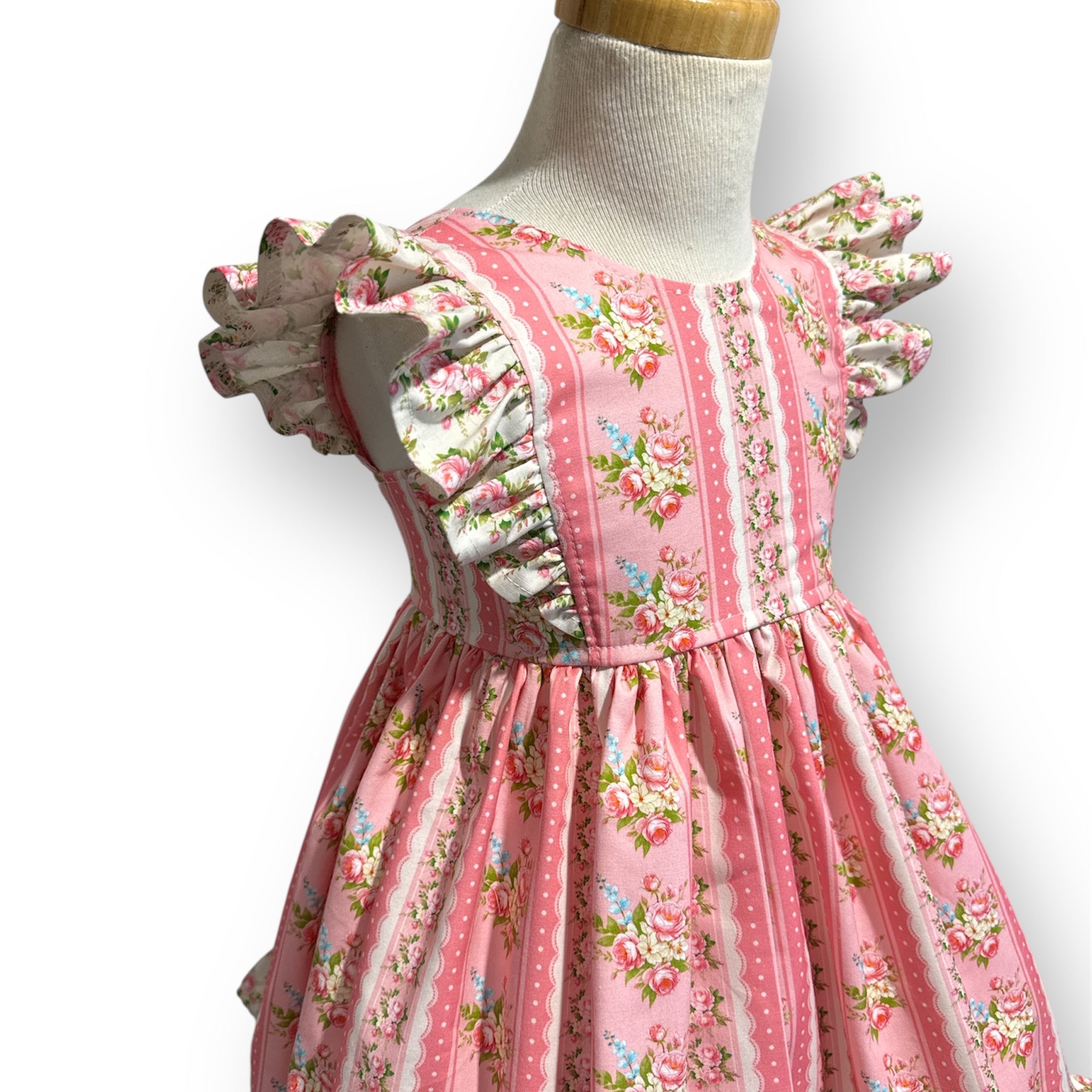 SIZE 3 Poppy Dress - Coral Pink Rose Stripe