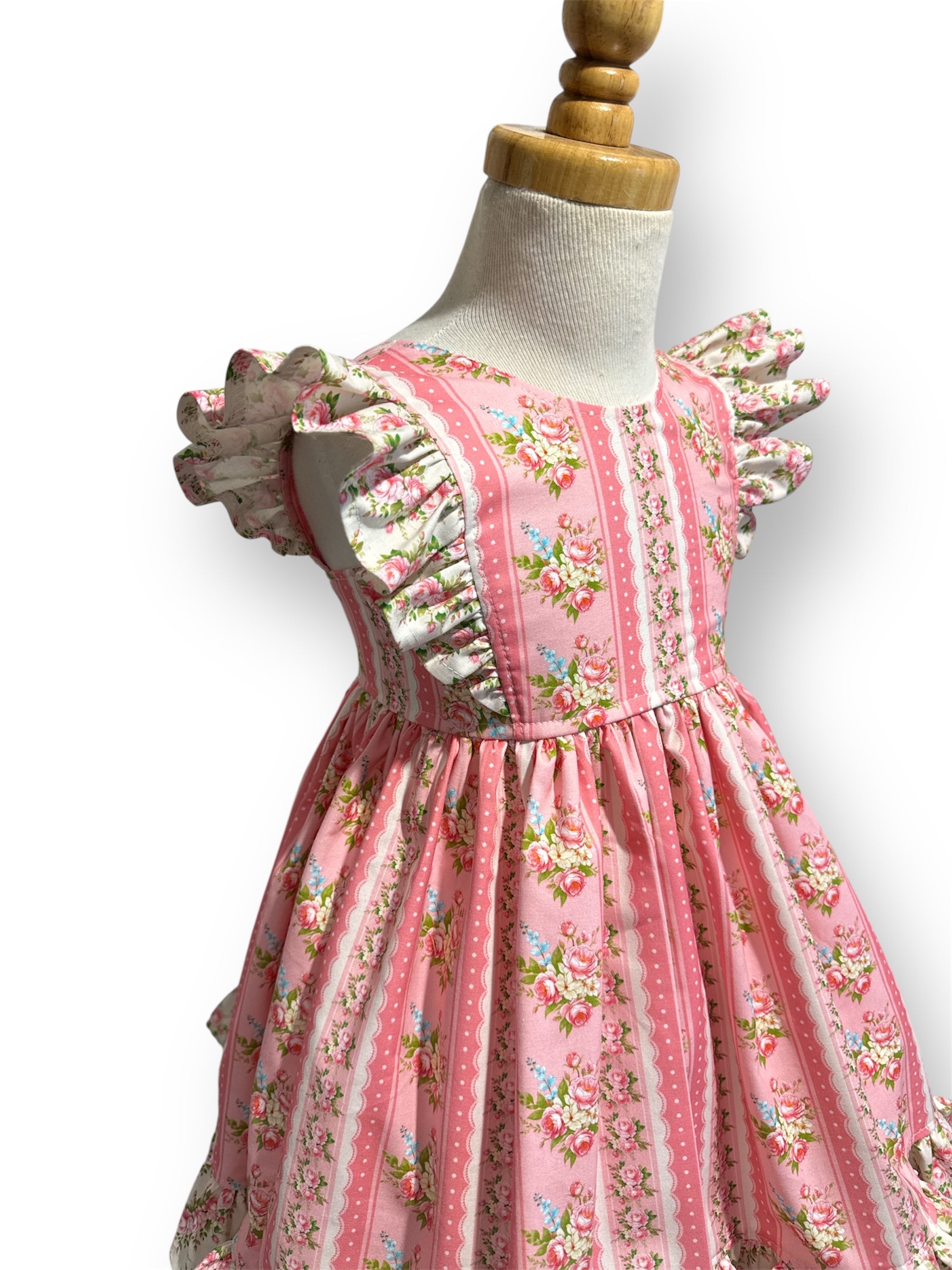 SIZE 3 Poppy Dress - Coral Pink Rose Stripe