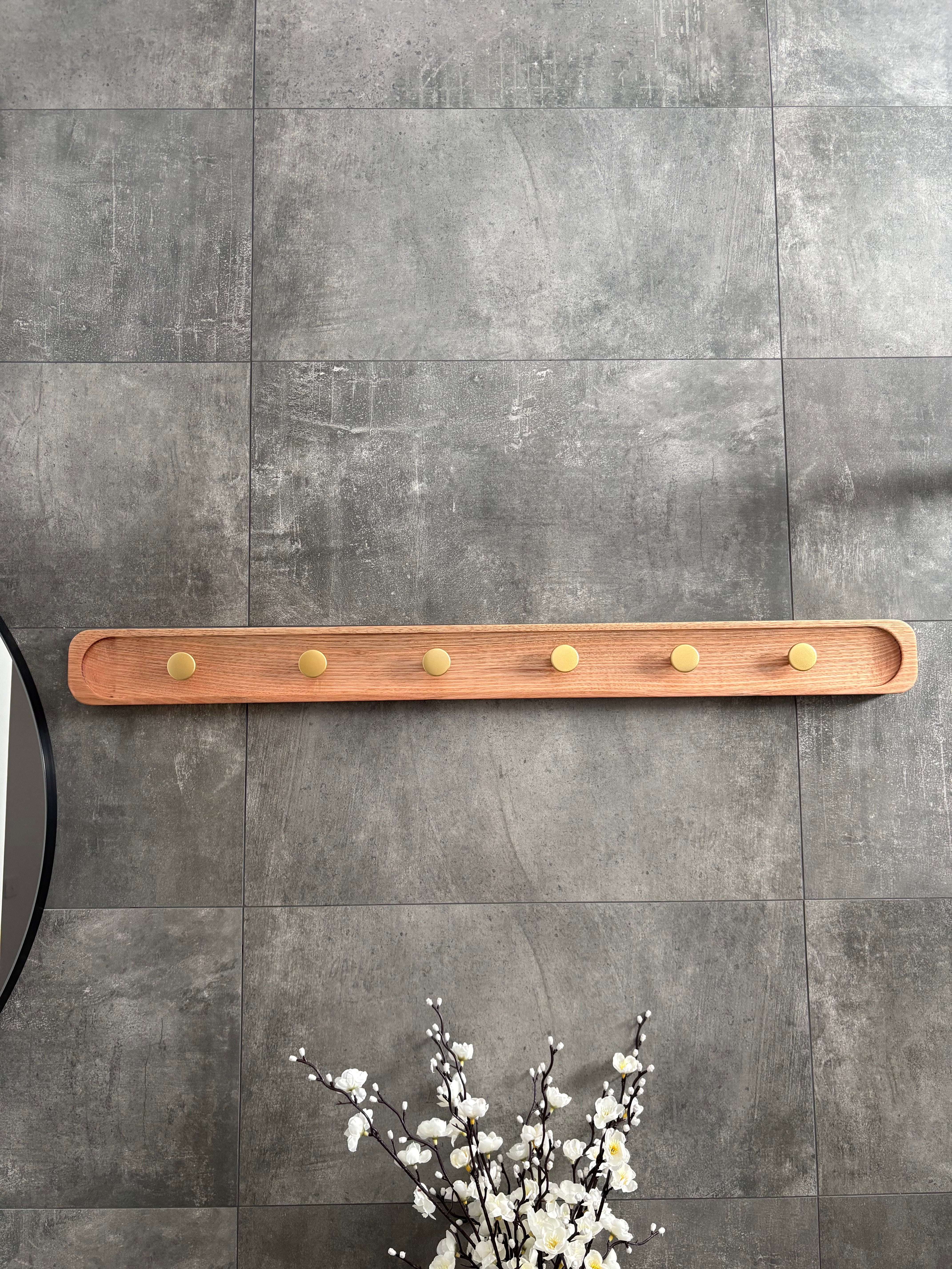 No.1 Tasmanian oak coat rack with gold hooks