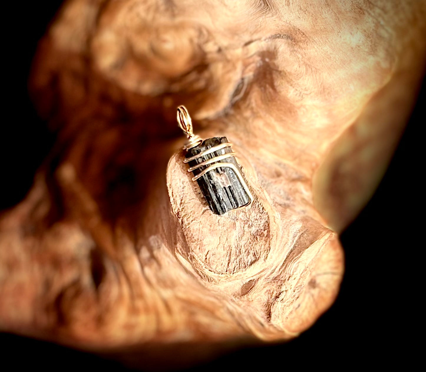 Gold Black Tourmaline Mini Pendant