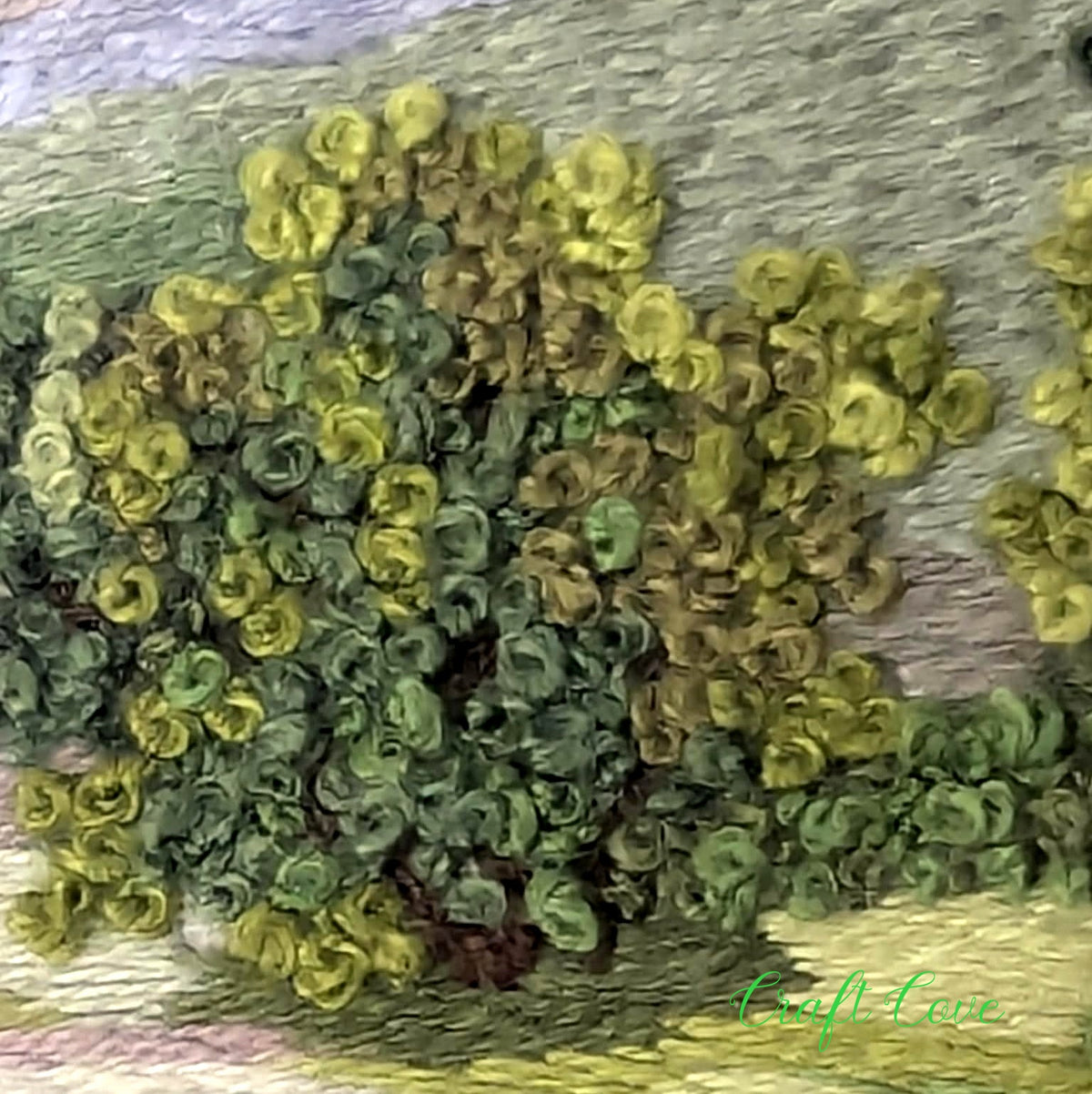 Hand Embroidered Mountain Landscape – Intricate Thread Painting