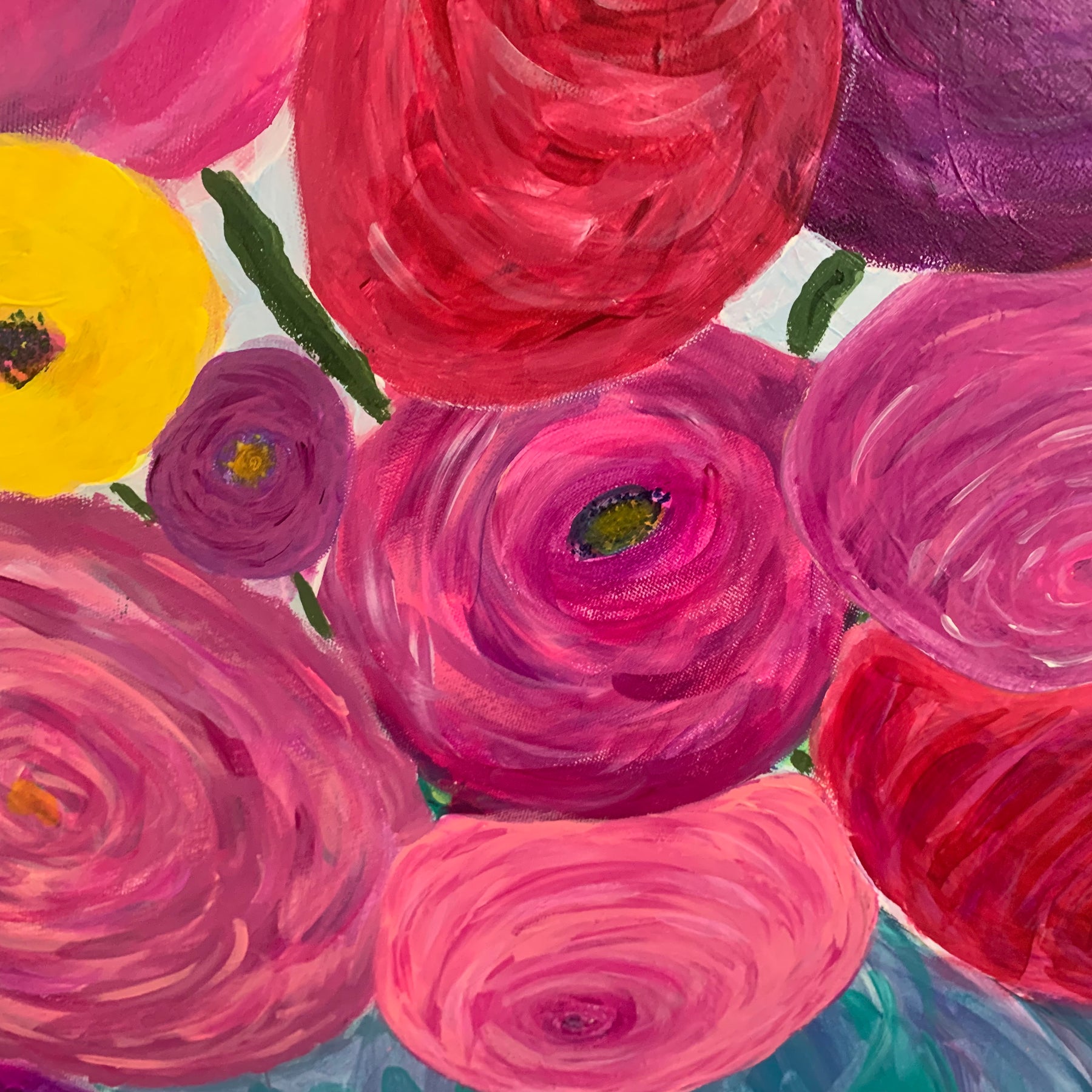 Wall Art, Joyful Blooms, Abstract Flowers, Acrylic Canvas