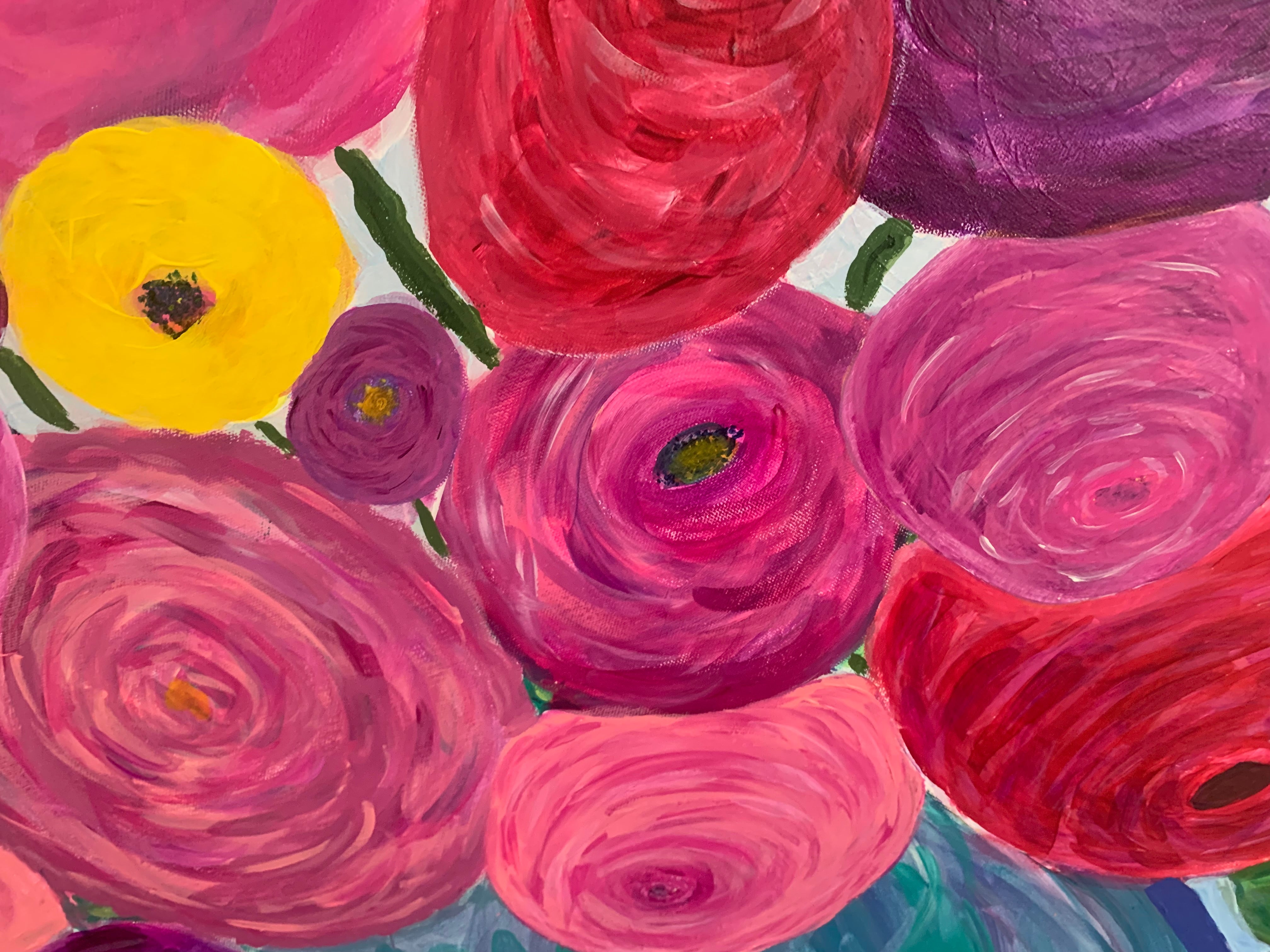 Wall Art, Joyful Blooms, Abstract Flowers, Acrylic Canvas