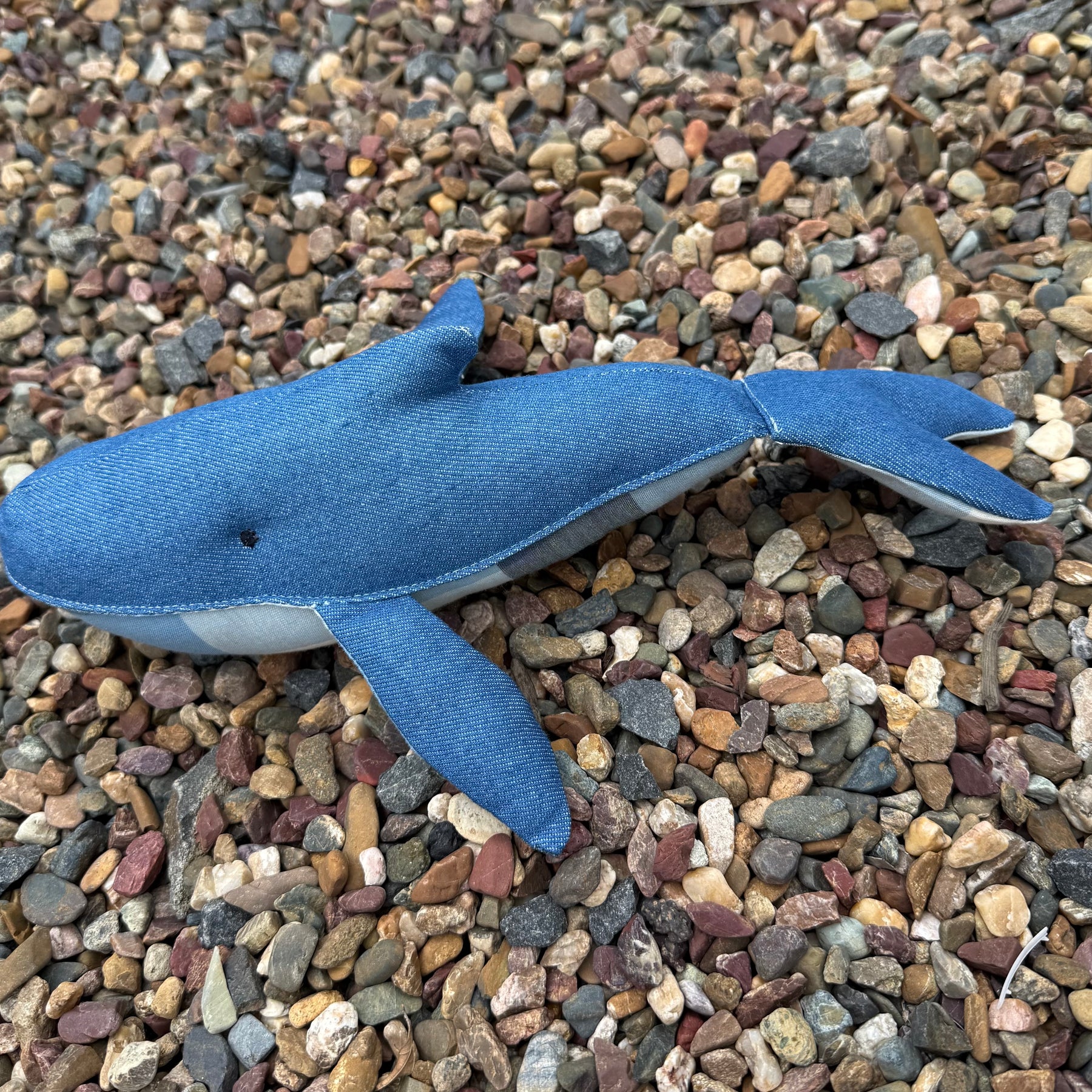 Handmade denim whale plushie, Baby nursery decor