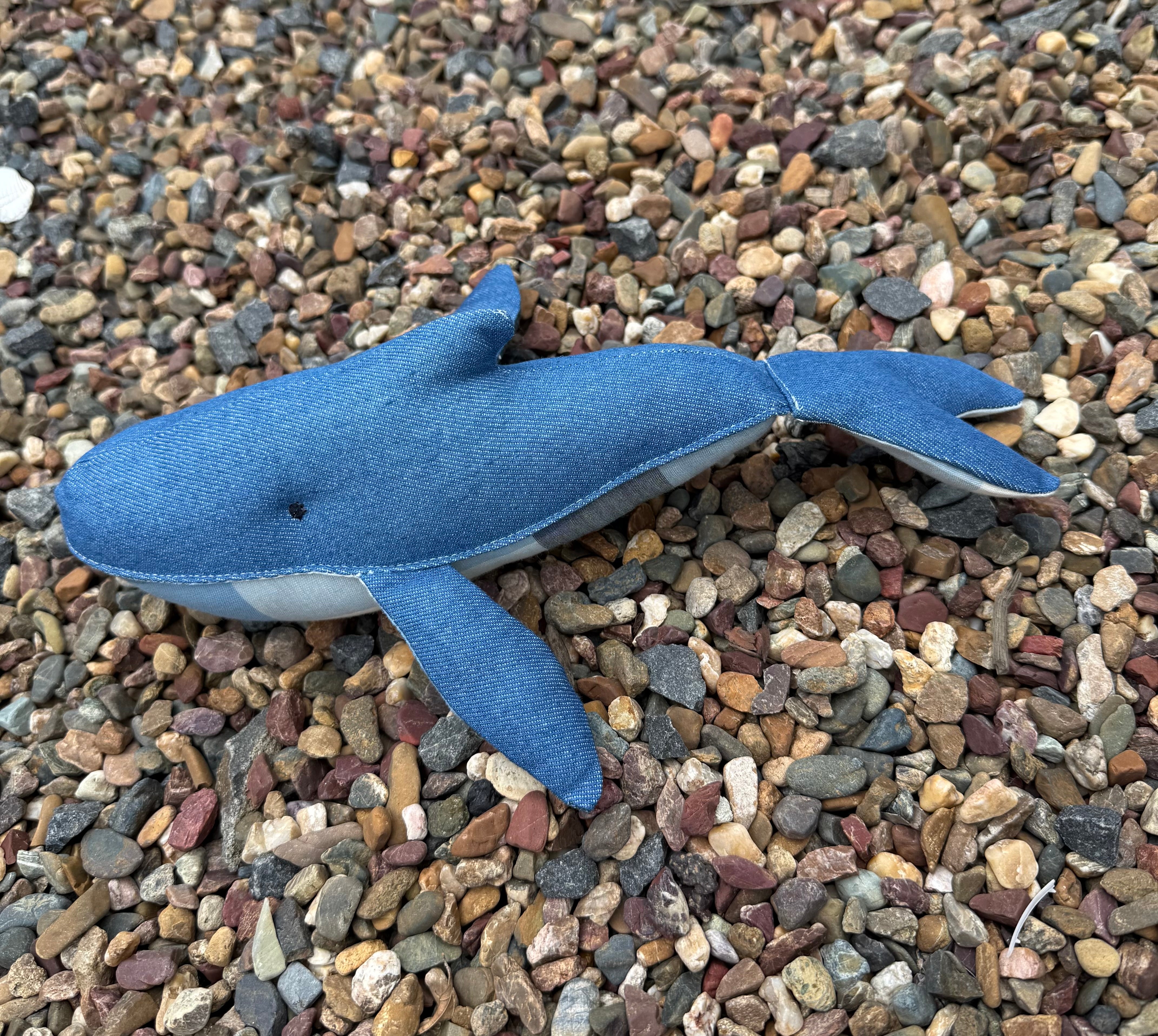 Handmade denim whale plushie, Baby nursery decor