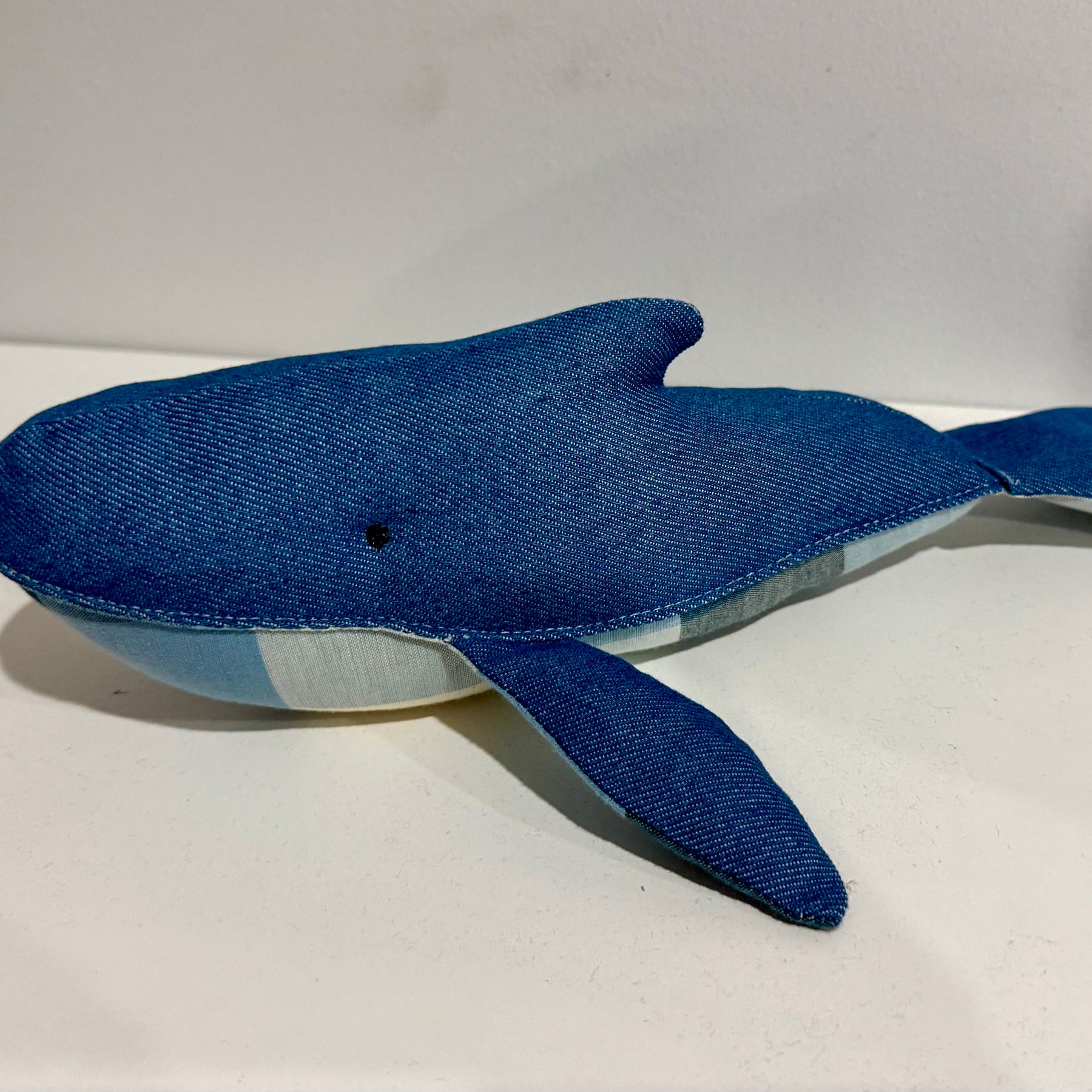 Handmade denim whale plushie, Baby nursery decor
