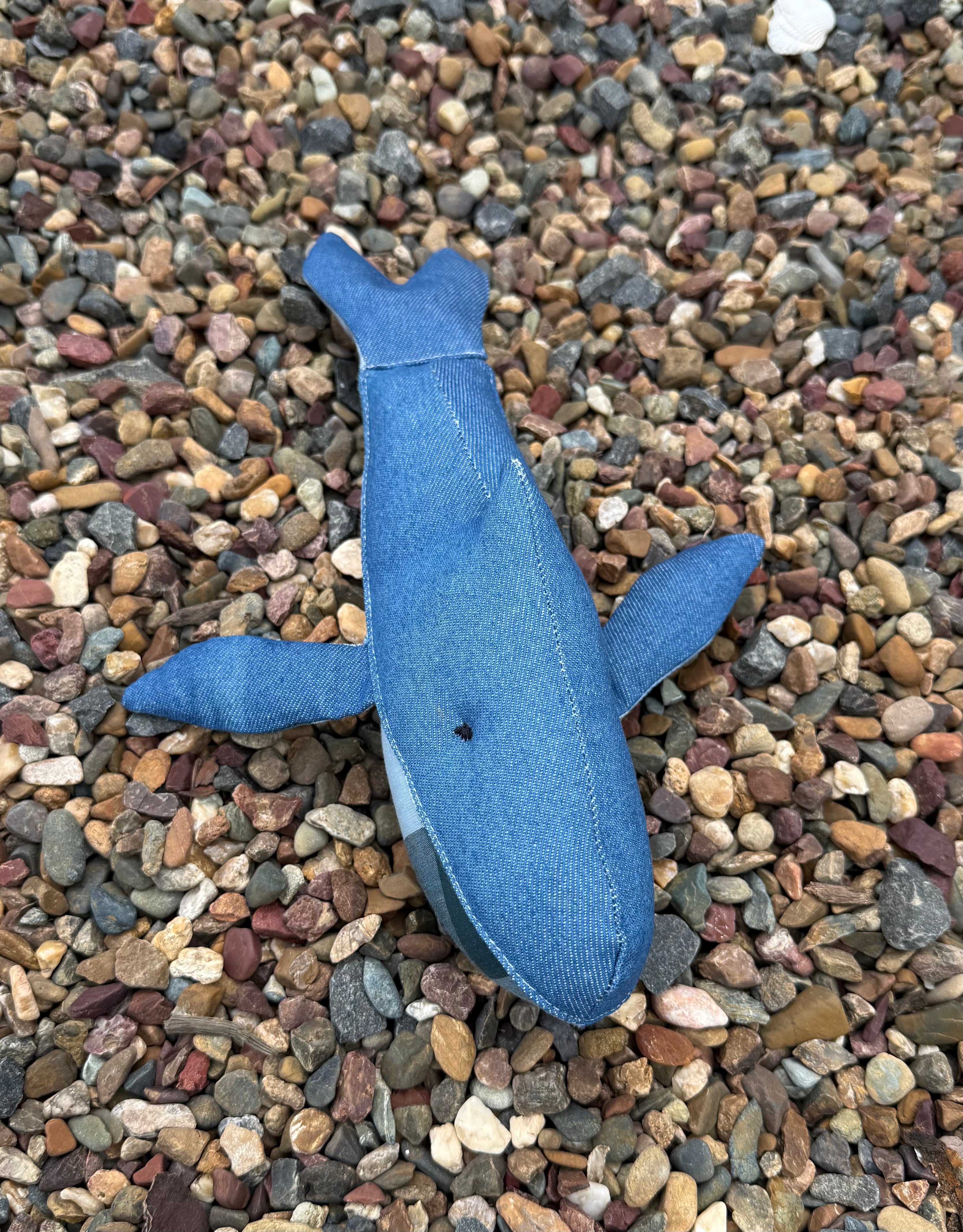 Handmade denim whale plushie, Baby nursery decor