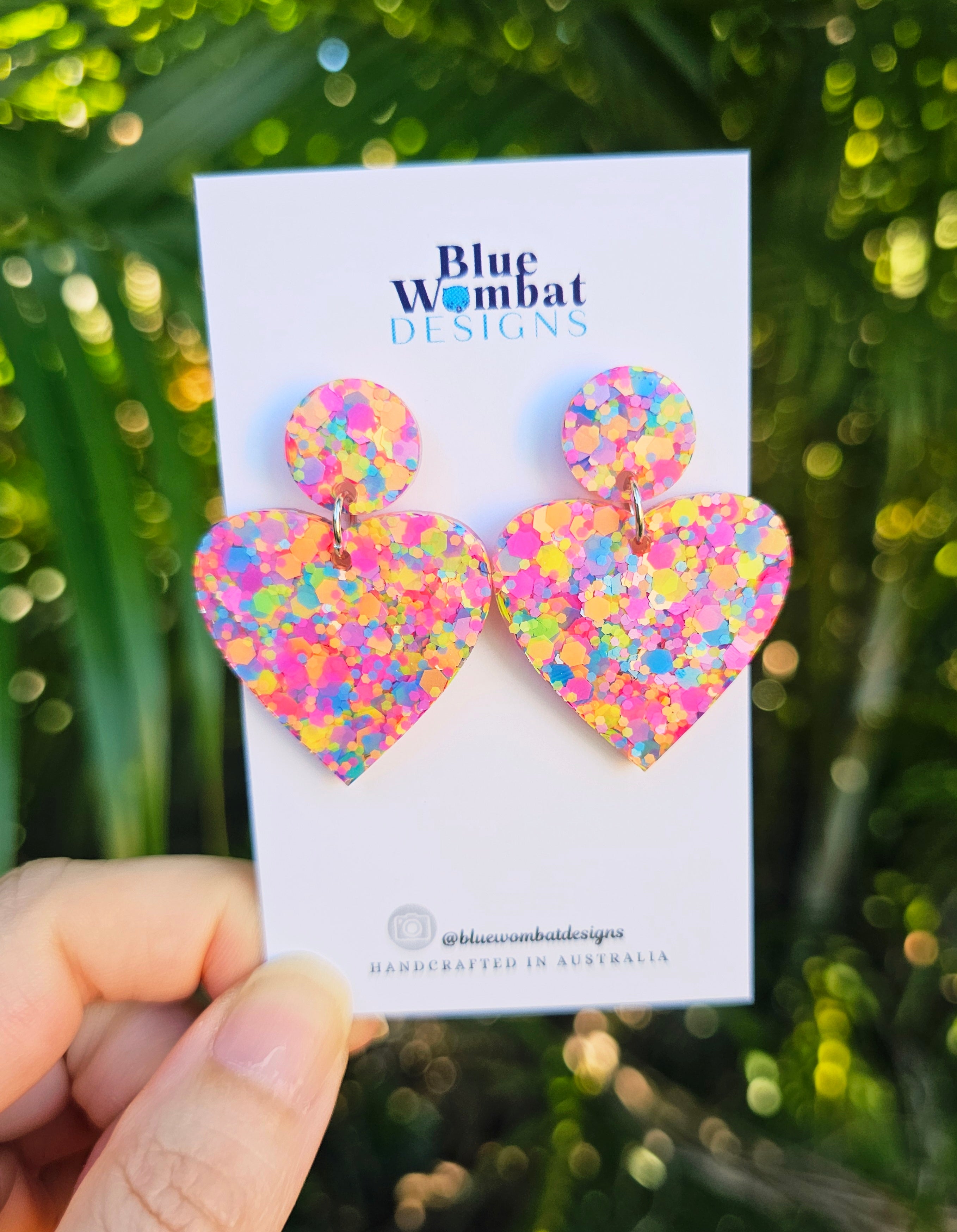 Love Heart Colourful Glitter Resin Dangle Earrings