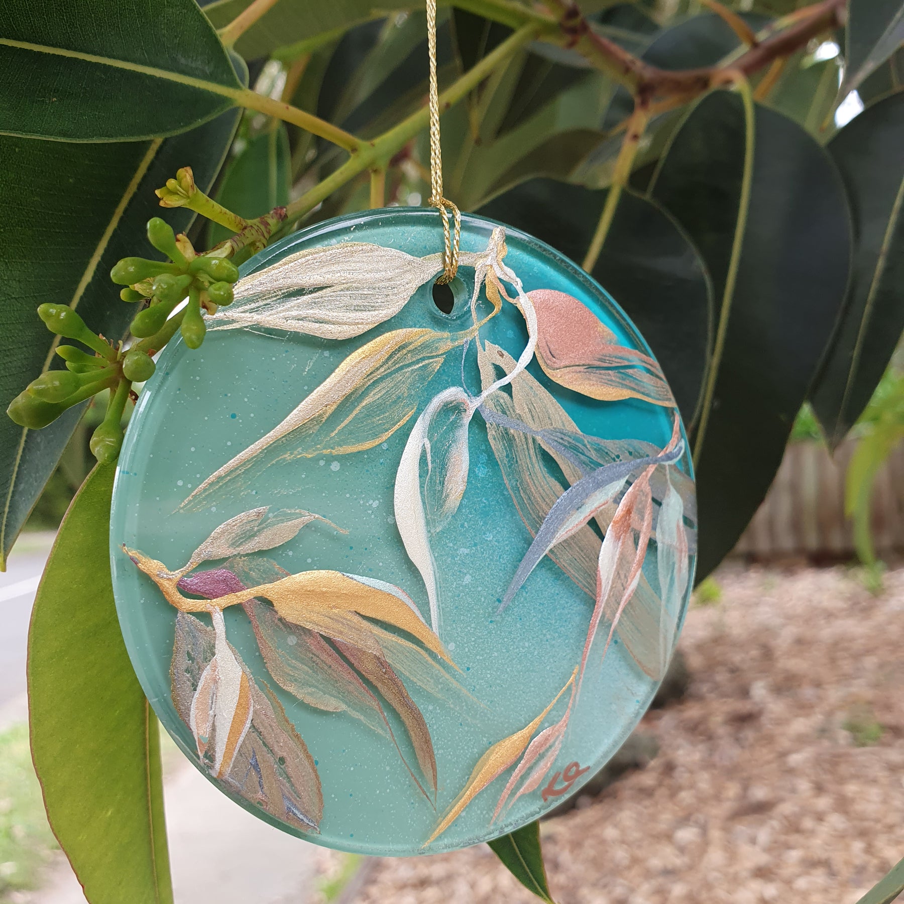 Glass Ornament | Hand-painted Australian Gum Leaf | Decoration