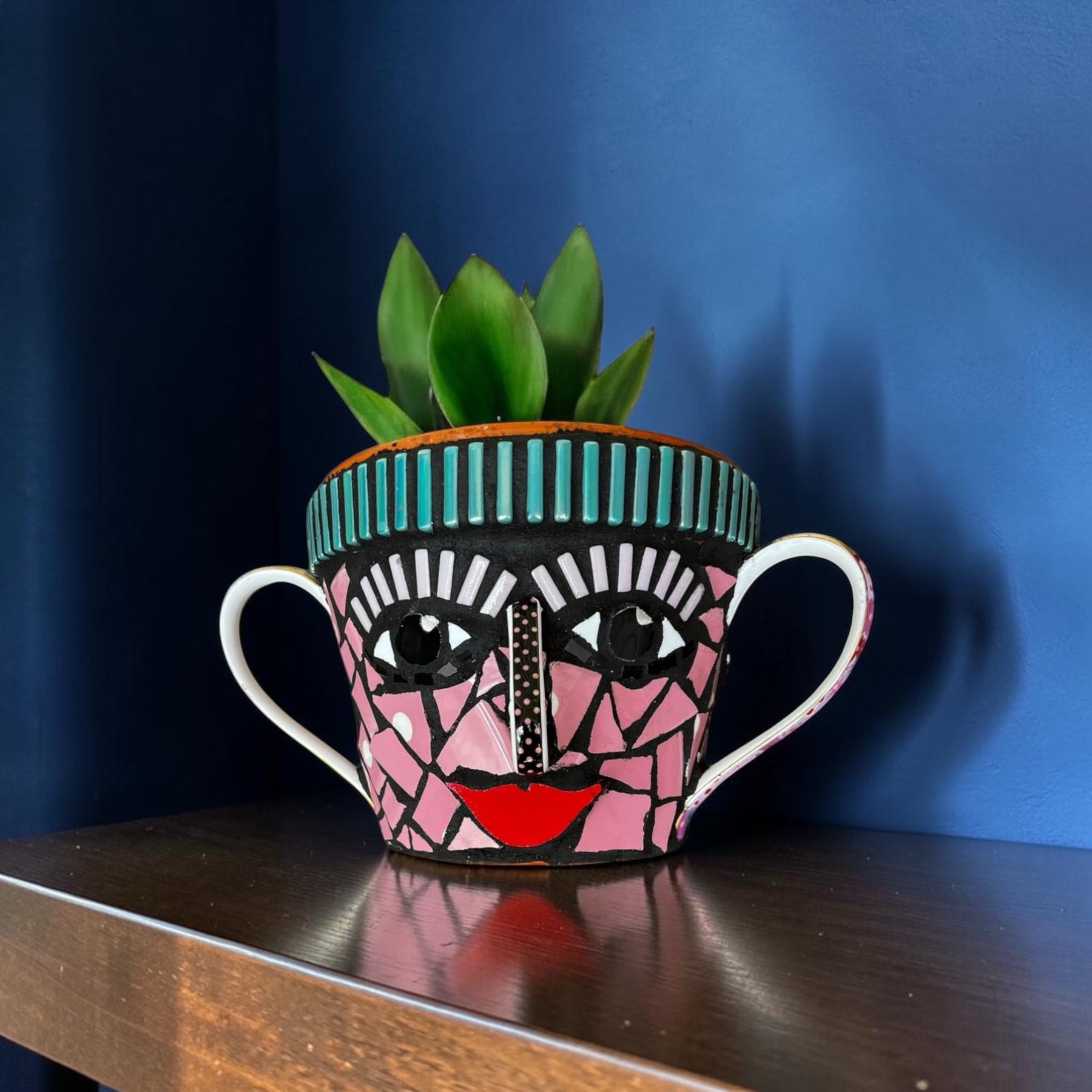 Mosaic Plant Pot. Quirky Girl.