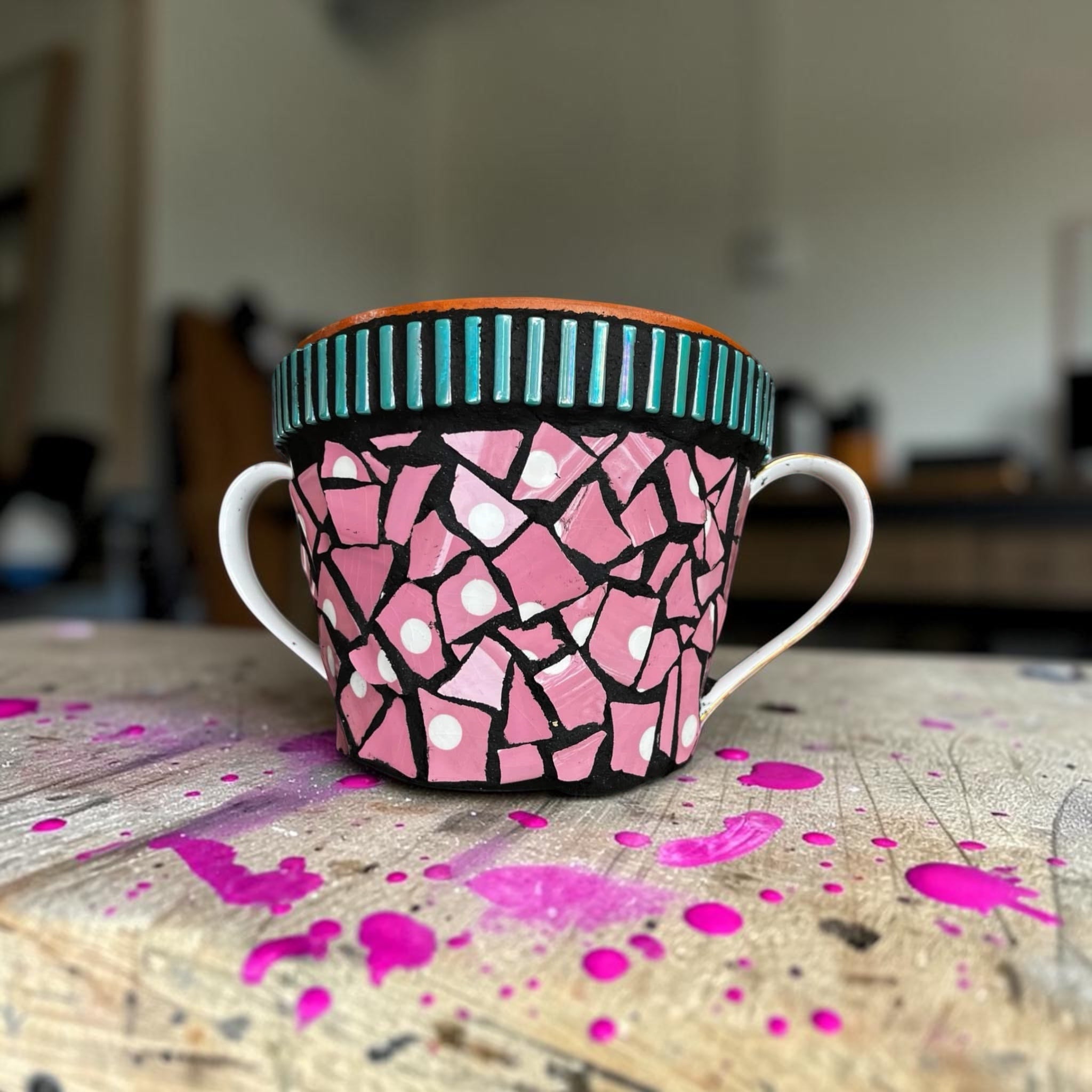 Mosaic Plant Pot. Quirky Girl.