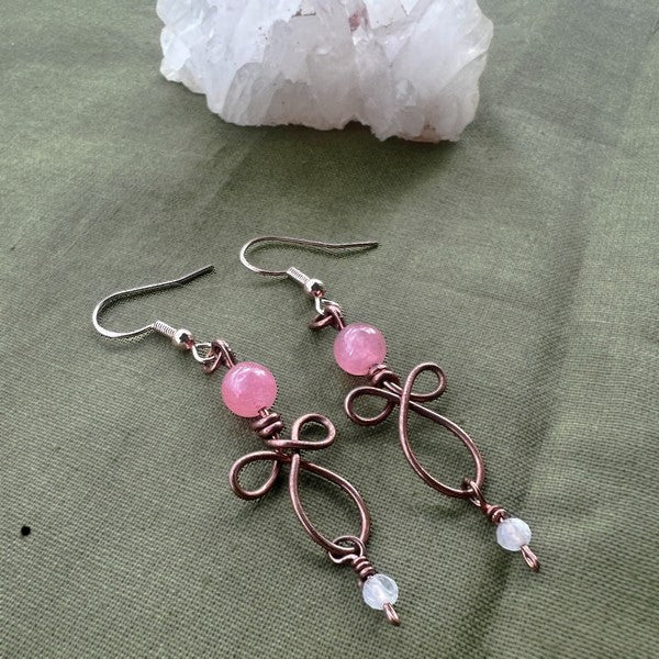Blush Ribbon — Handcrafted Copper, Jasper & Moonstone Earrings