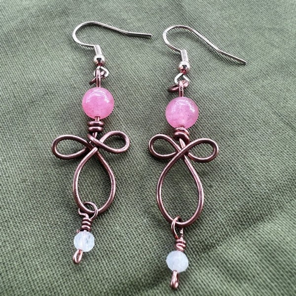 Blush Ribbon — Handcrafted Copper, Jasper & Moonstone Earrings