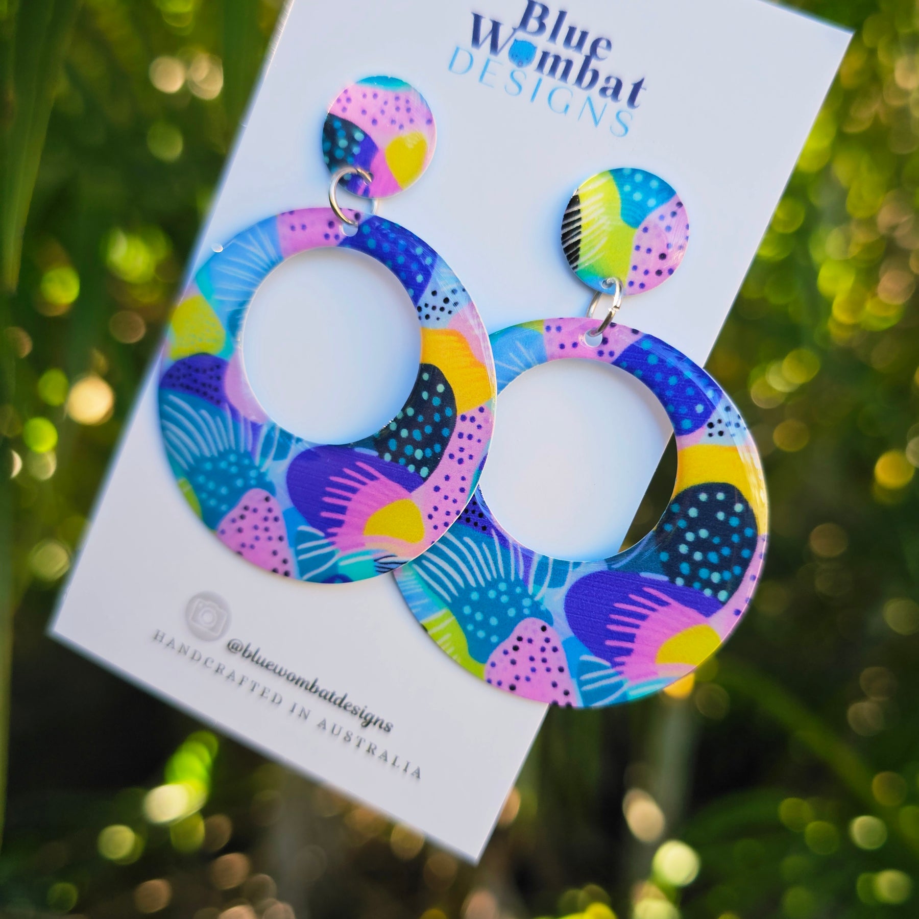 Round Hoop Yupo Paper Resin Dangle Earrings
