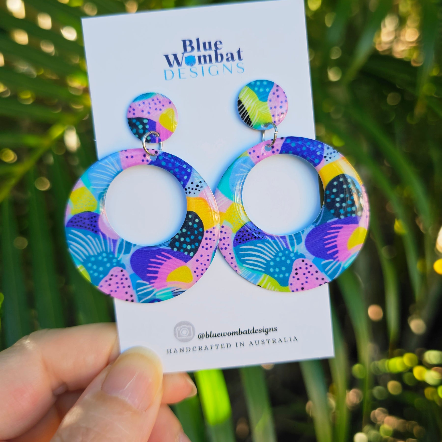 Round Hoop Yupo Paper Resin Dangle Earrings