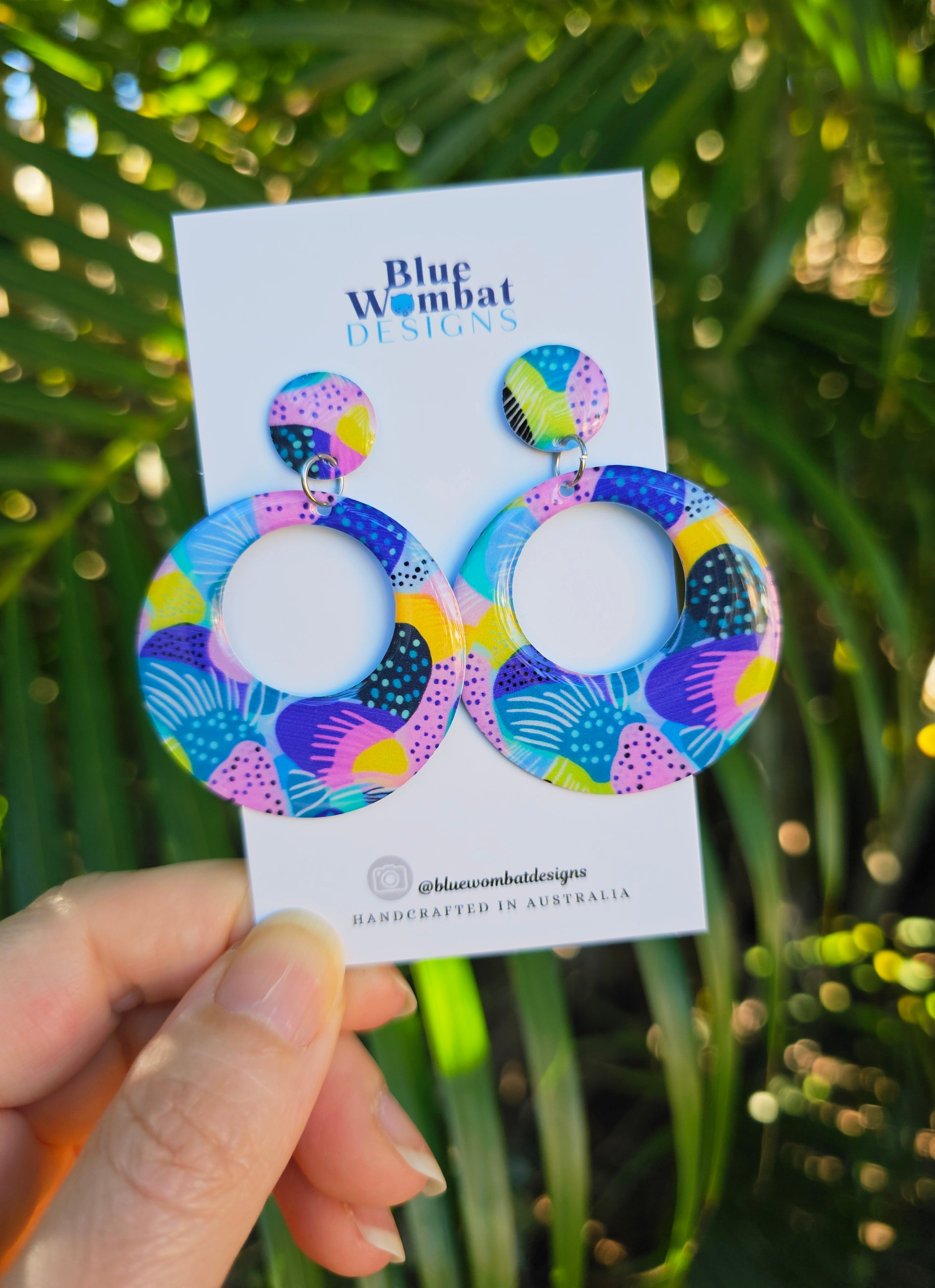 Round Hoop Yupo Paper Resin Dangle Earrings