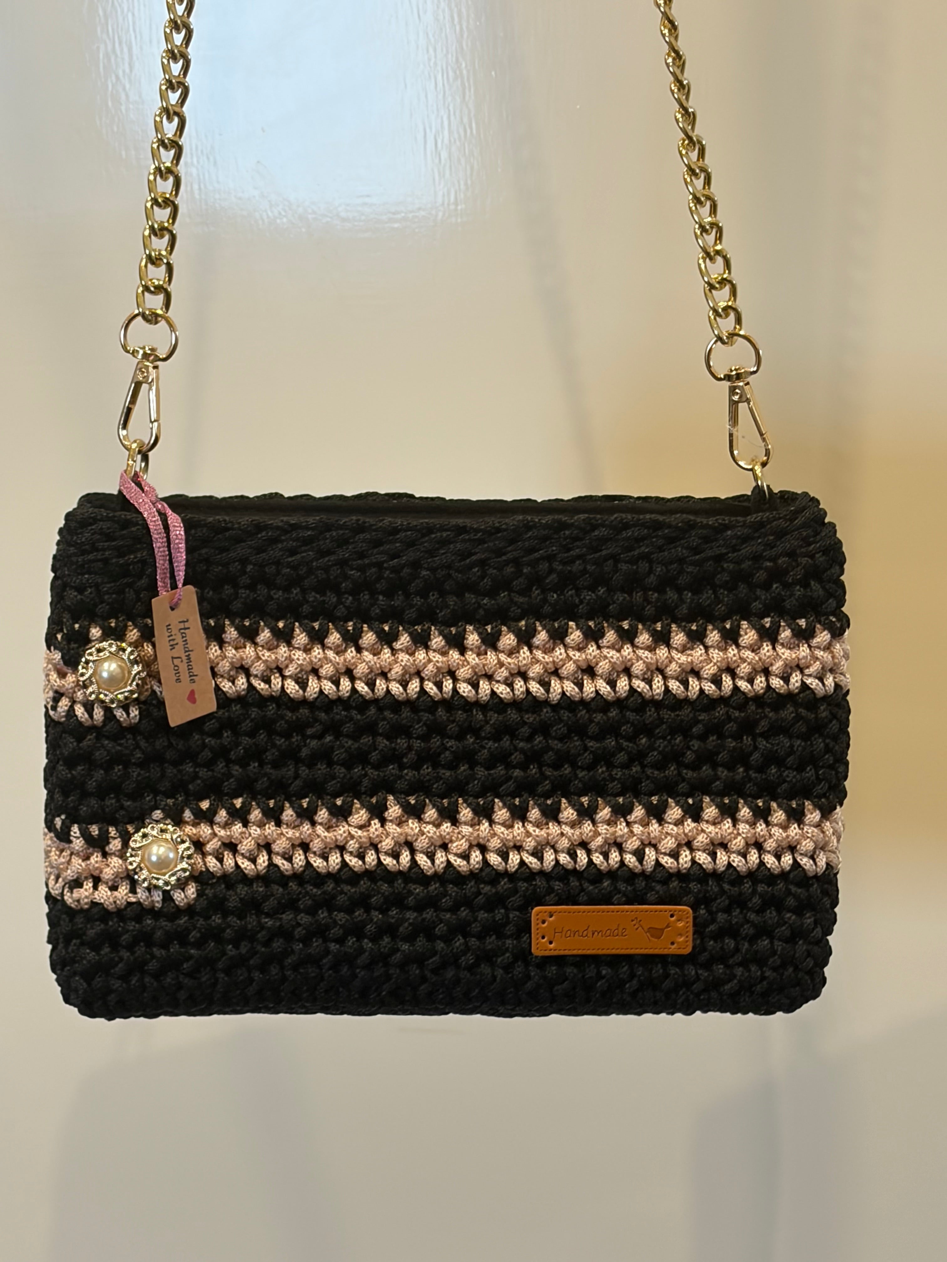 No 6 Black & Taupe Crocheted Shoulder Bag
