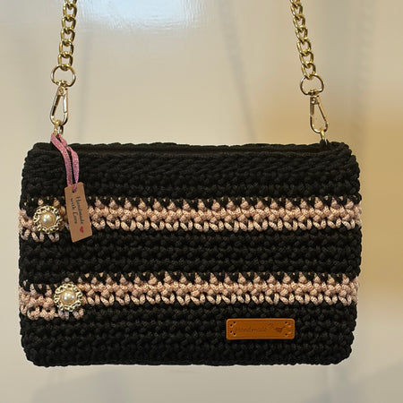 No 6 Black & Taupe Crocheted Shoulder Bag