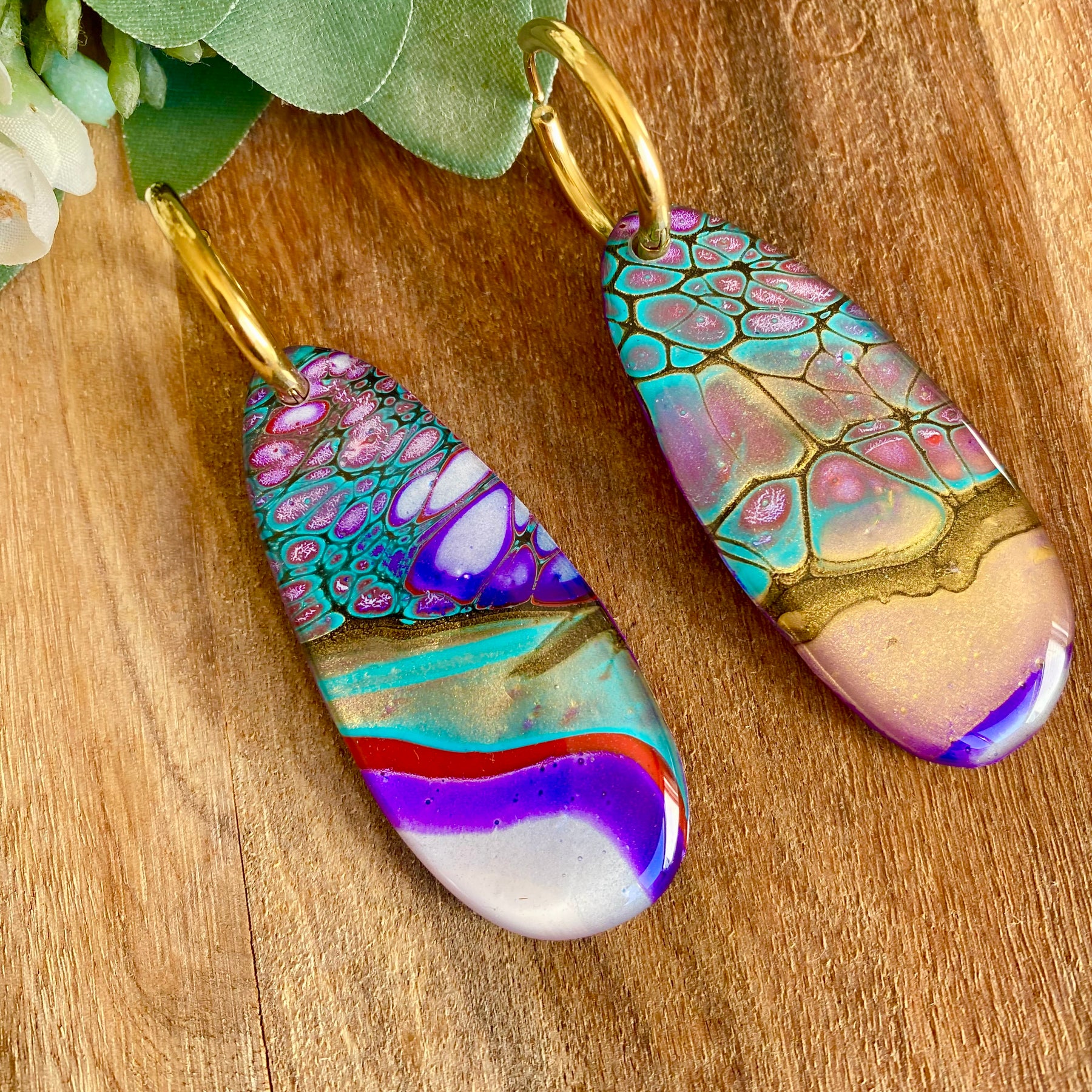 Colourful Wearable Art Hoop Earrings