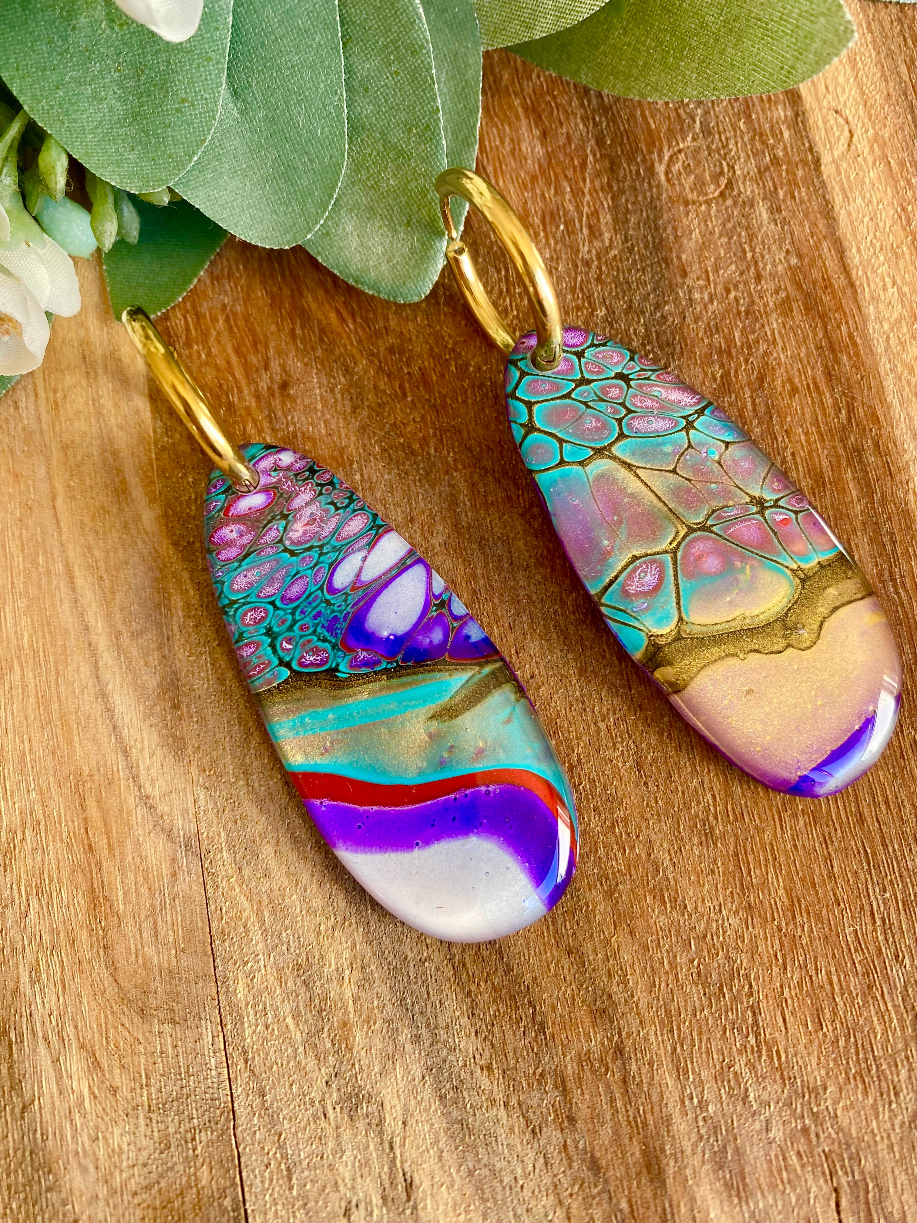 Colourful Wearable Art Hoop Earrings