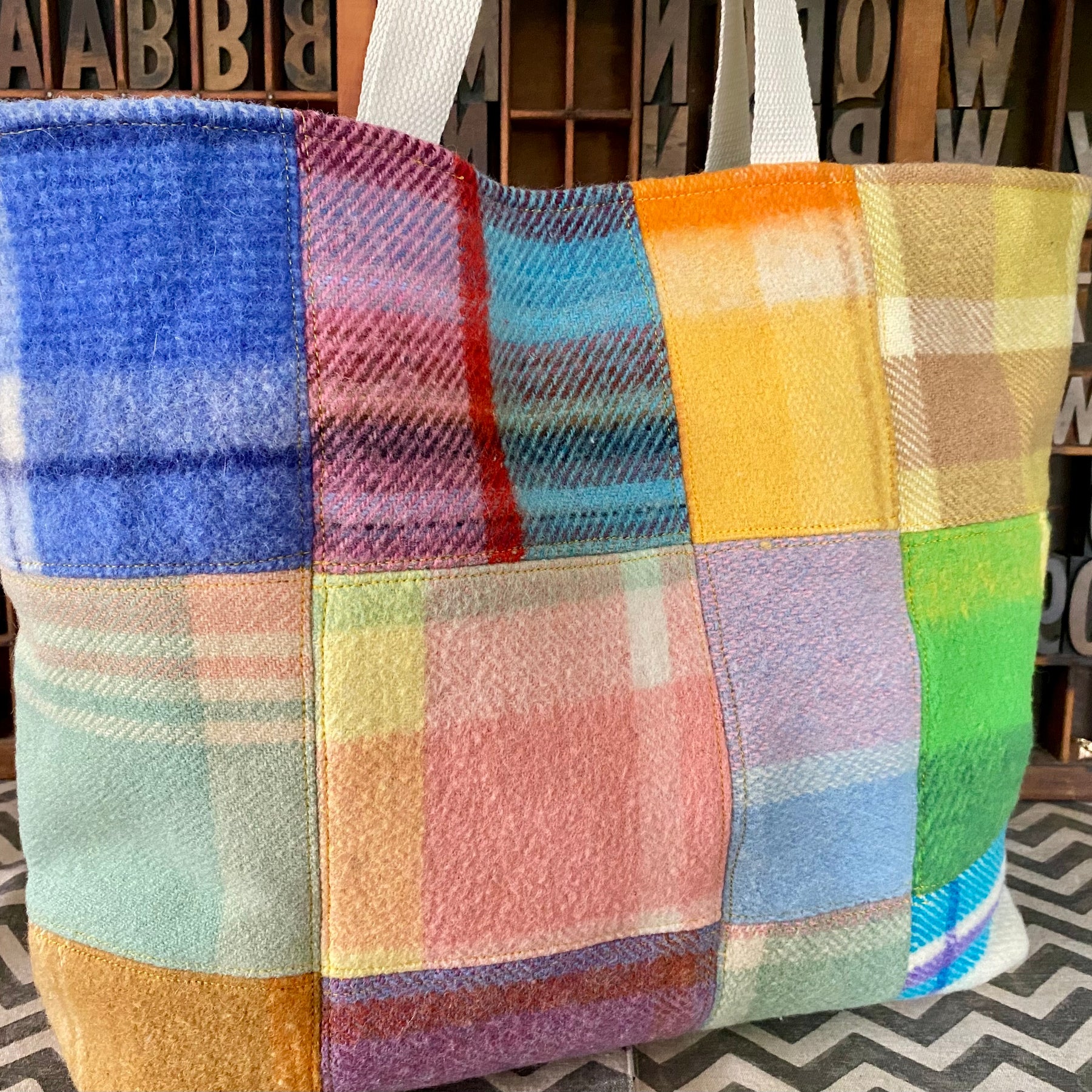 Upcycled Woollen Blanket - Market Tote - Patchwork