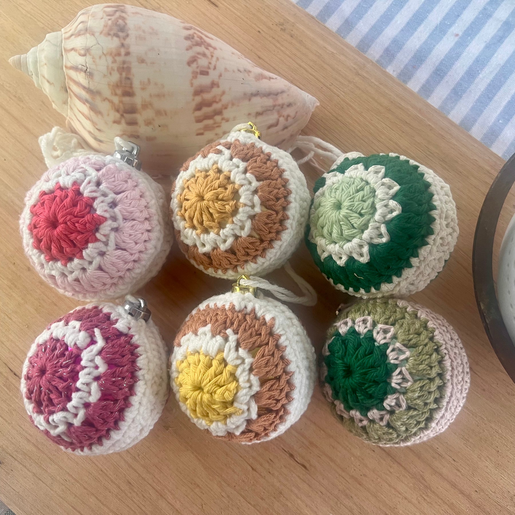 Crochet Christmas Baubles,  Coastal Boho Christmas Tree Decor, Eco Friendly