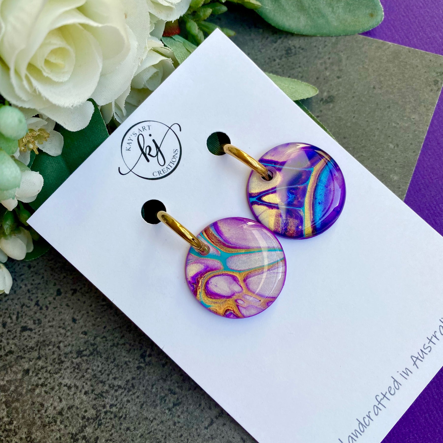 Turquoise Purple Huggie Hoop Earrings