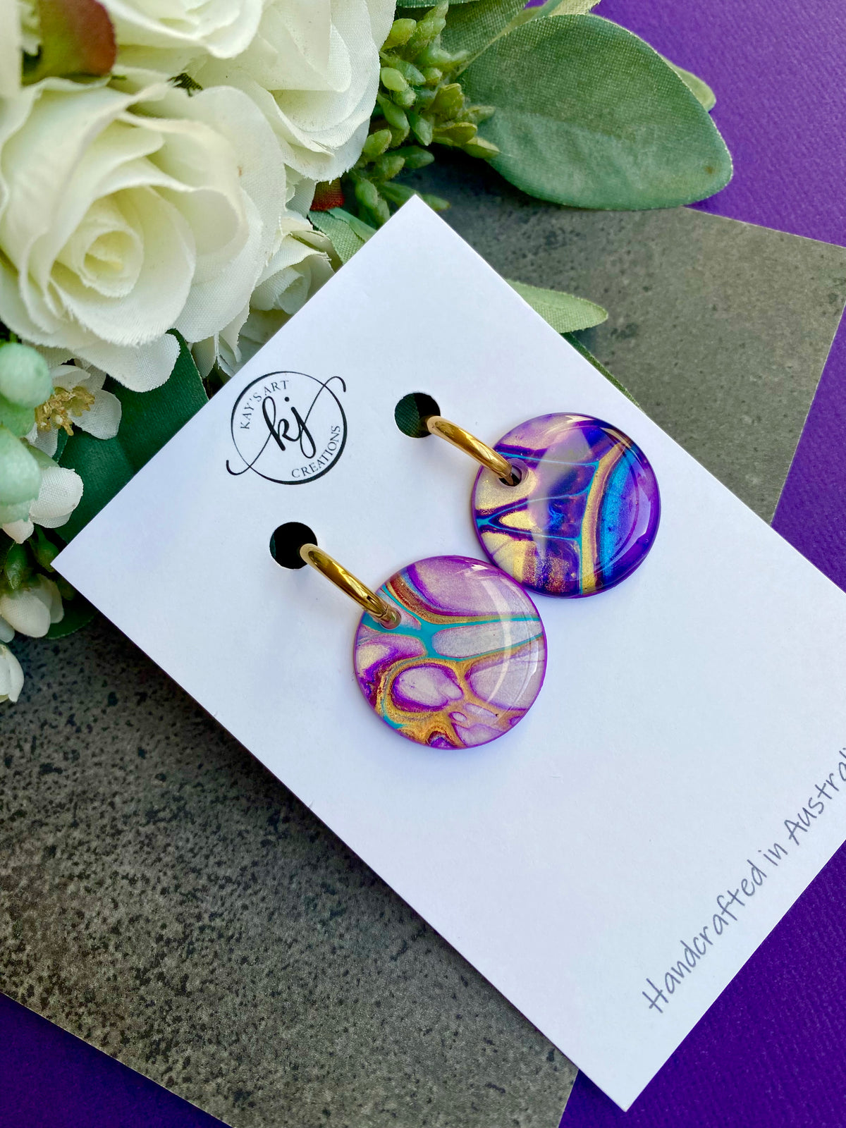 Turquoise Purple Huggie Hoop Earrings