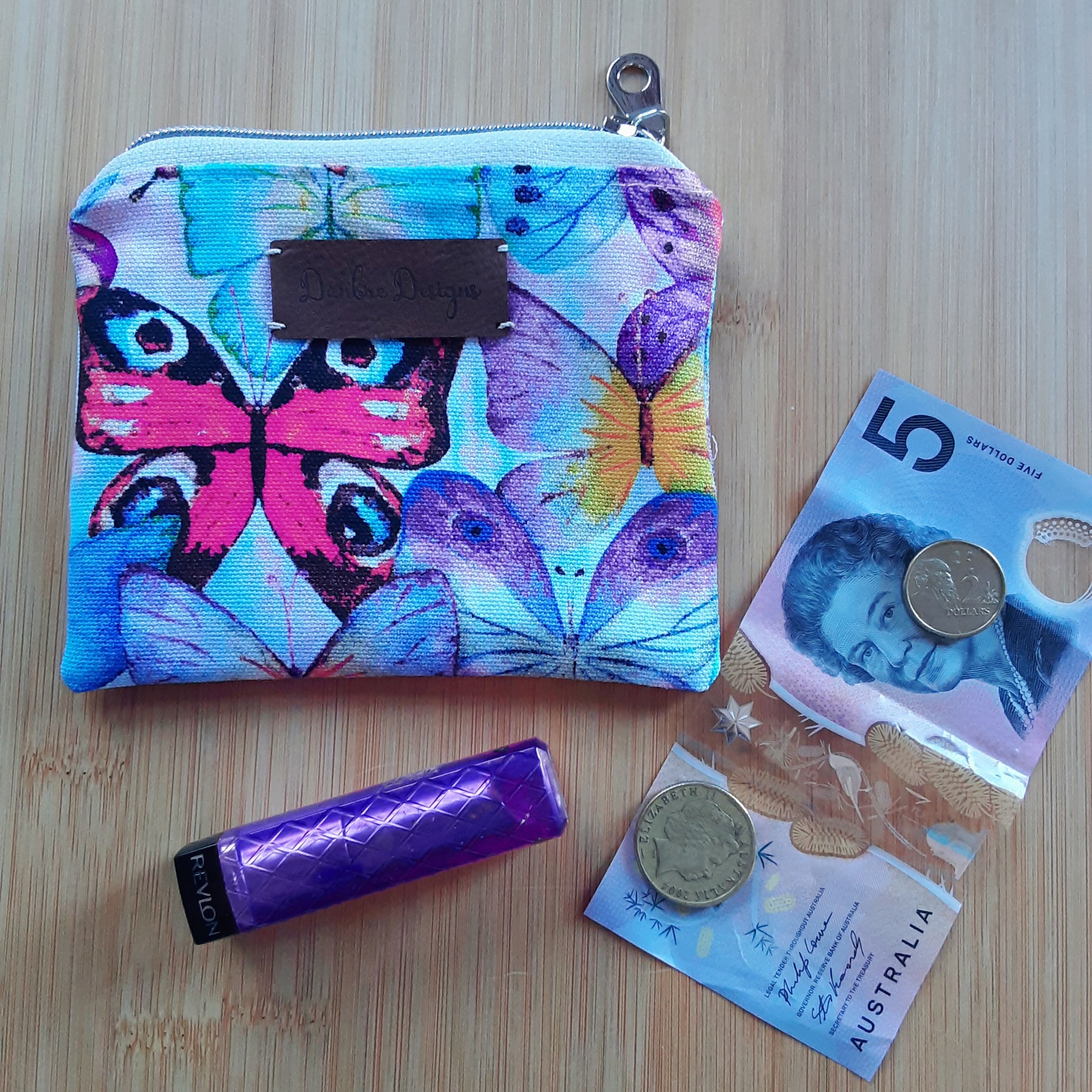 Handmade fabric coin purse, small zippered pouch for earbuds