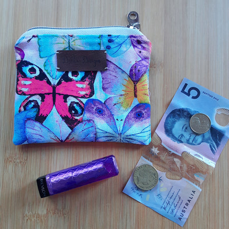 Handmade fabric coin purse, small zippered pouch for earbuds