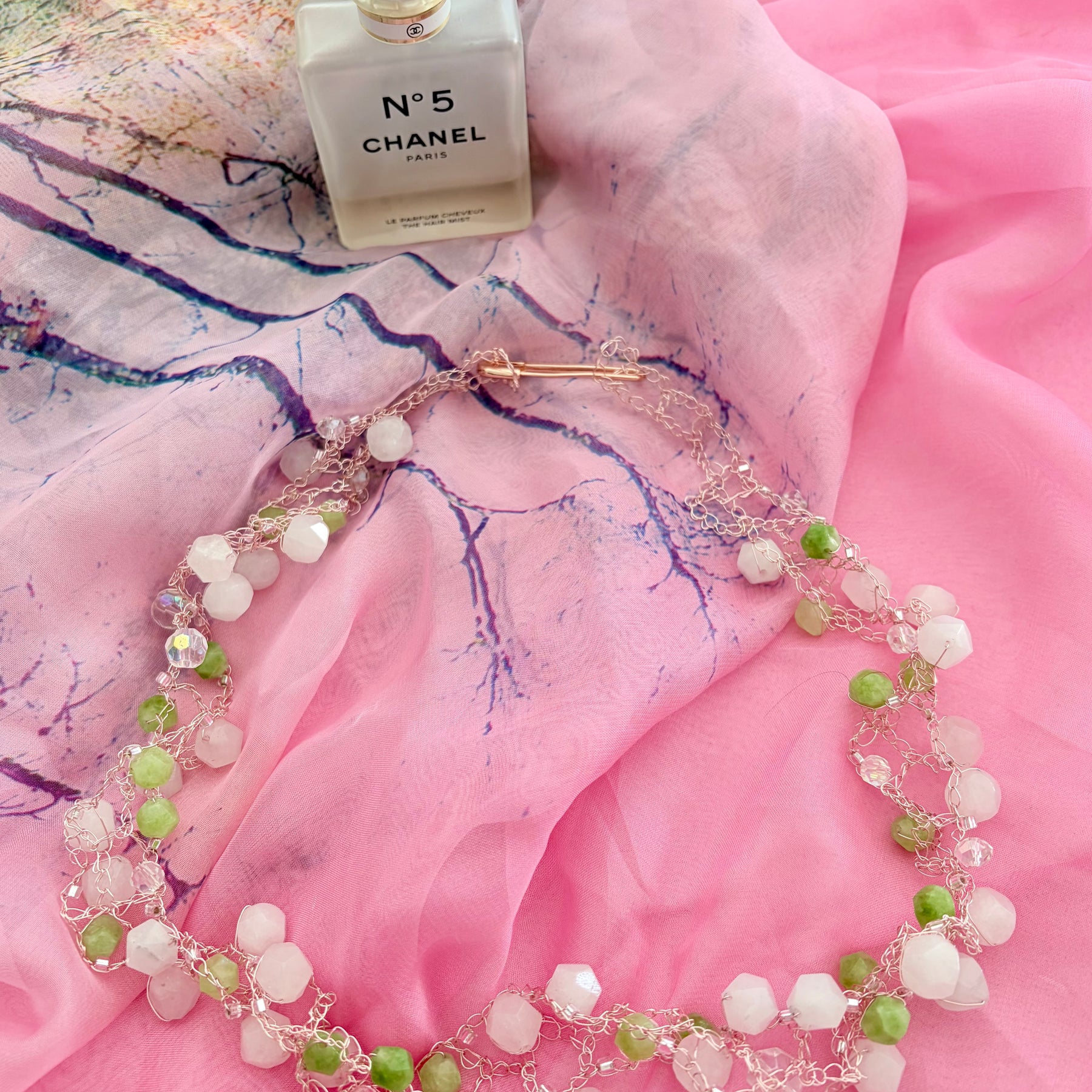 Rose Quartz and Peridot Necklace “Spring”