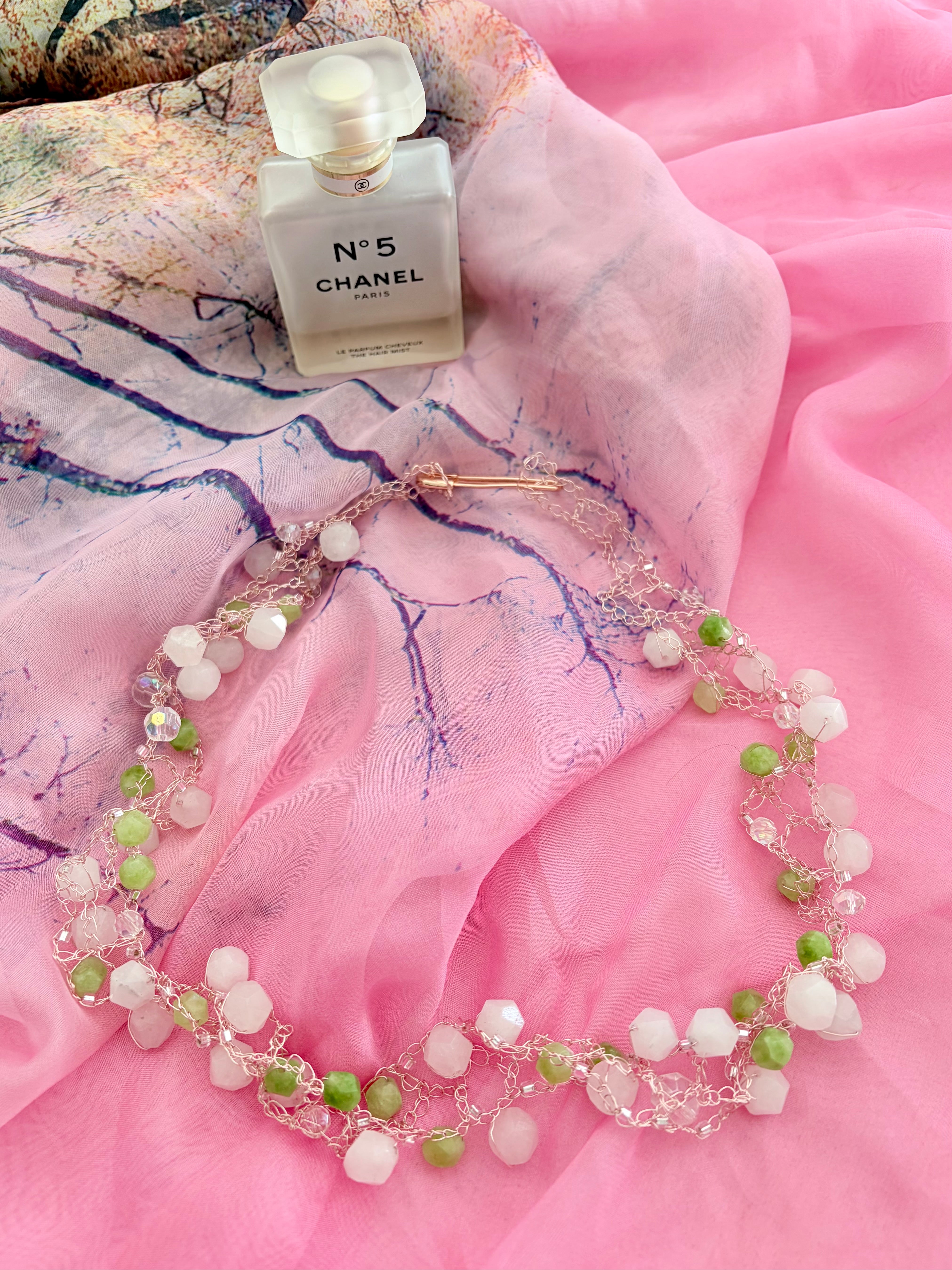 Rose Quartz and Peridot Necklace “Spring”
