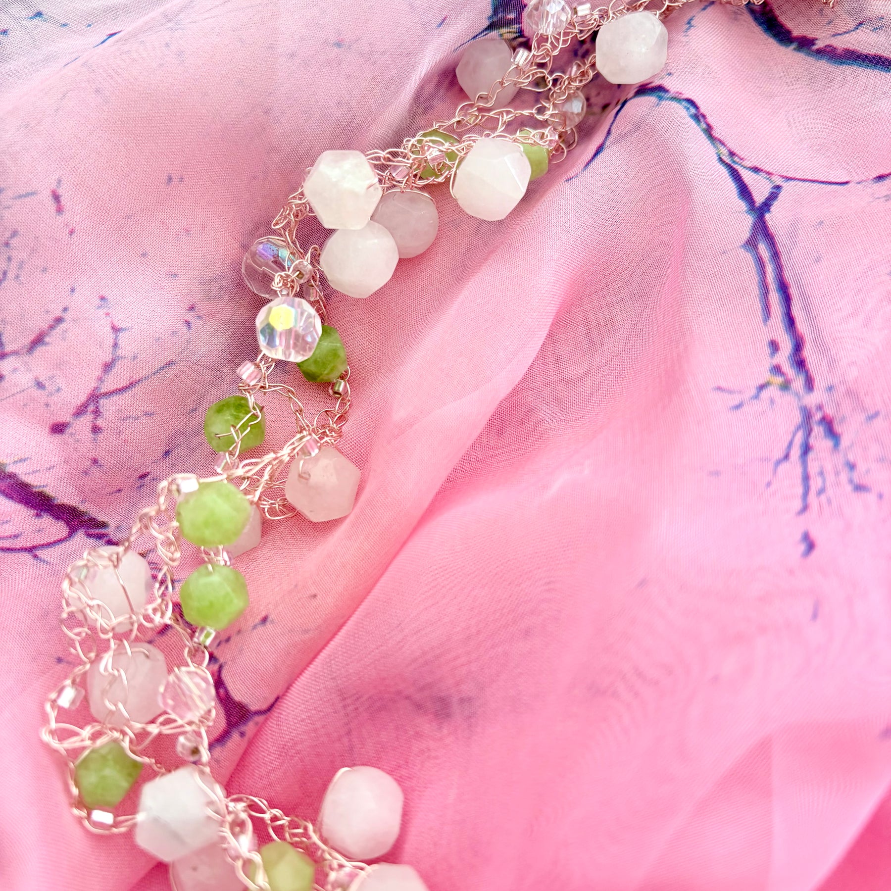 Rose Quartz and Peridot Necklace “Spring”